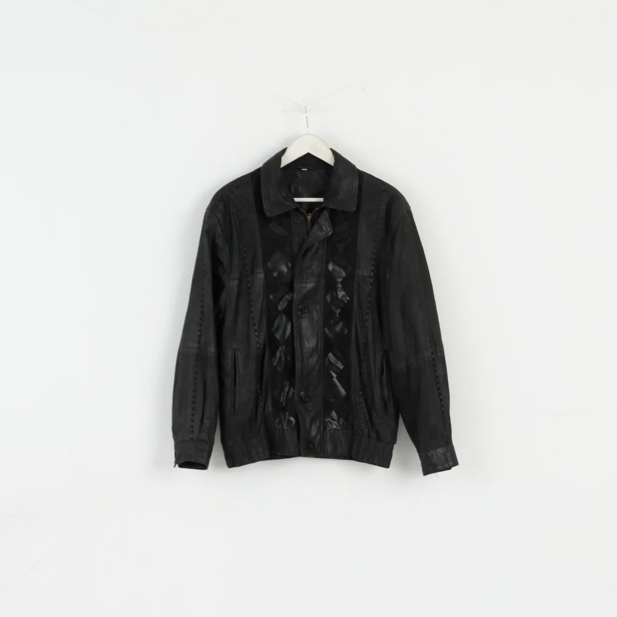 Leather Clothes By R&G Men 46 S Jacket Black Leather Detailed Shiny Aztec Bomber Top - Image 2