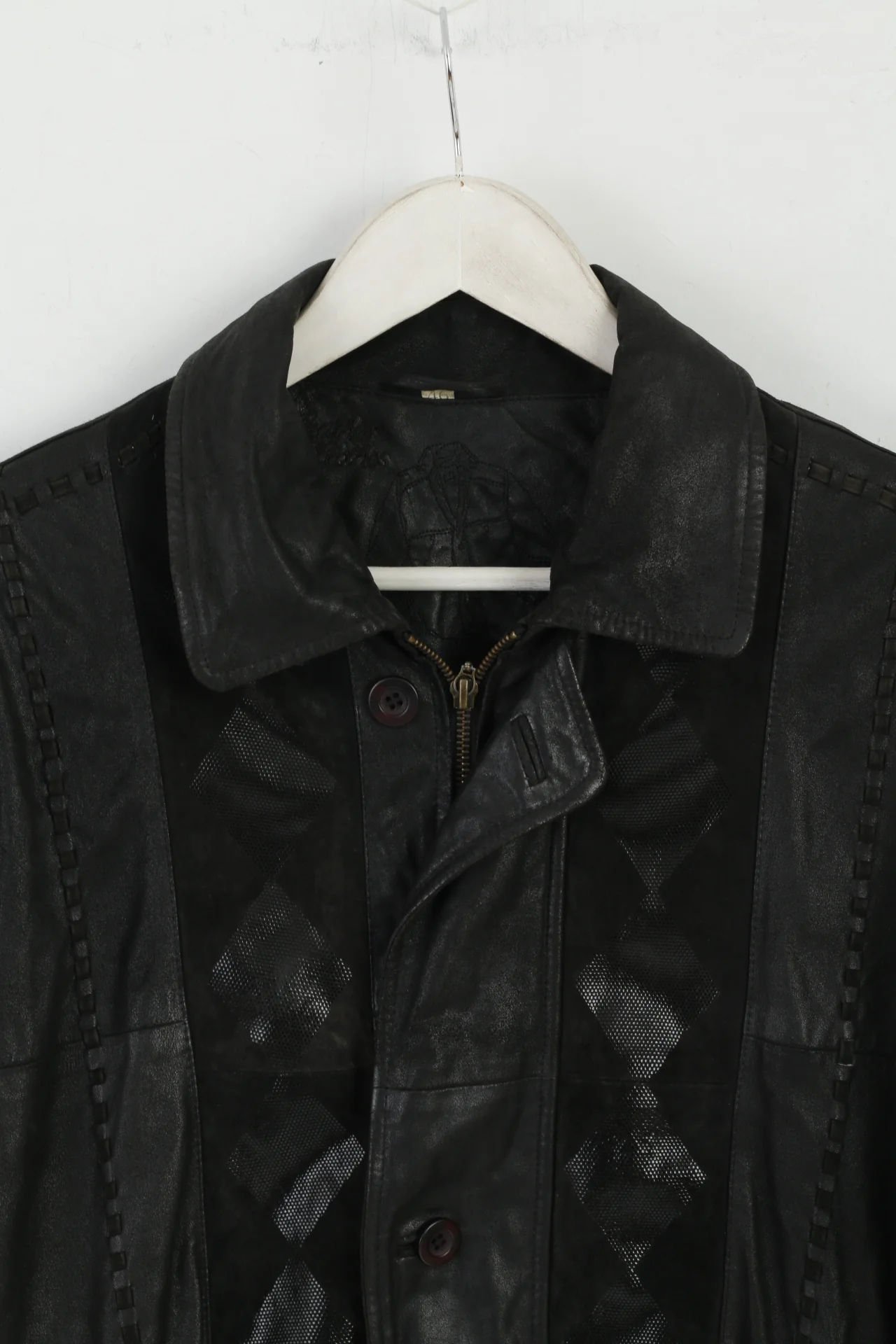 Leather Clothes By R&G Men 46 S Jacket Black Leather Detailed Shiny Aztec Bomber Top - Image 3