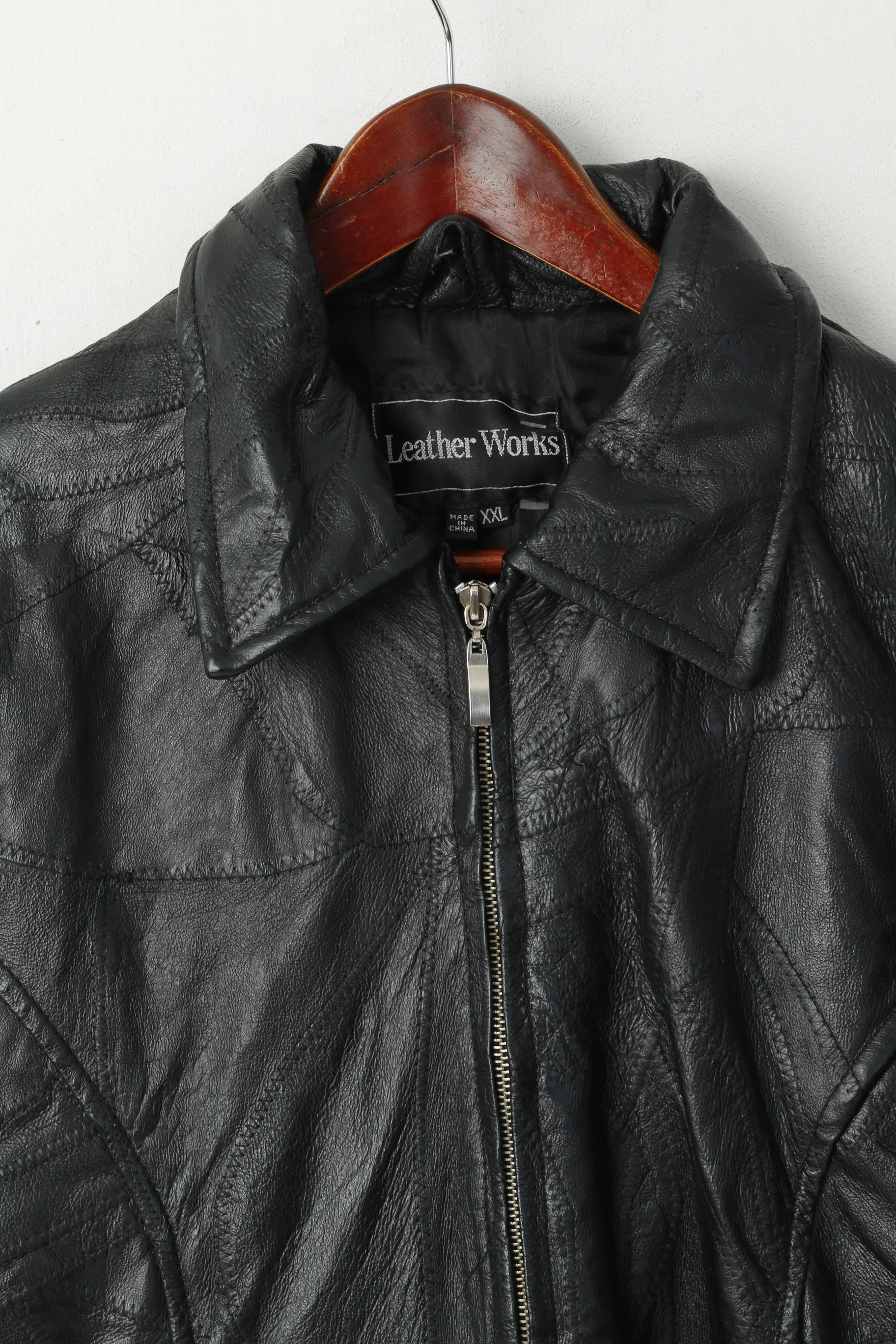 Leather Works Women XXL Jacket Black Leather Patchwork Full Zipper Biker Top - Image 2