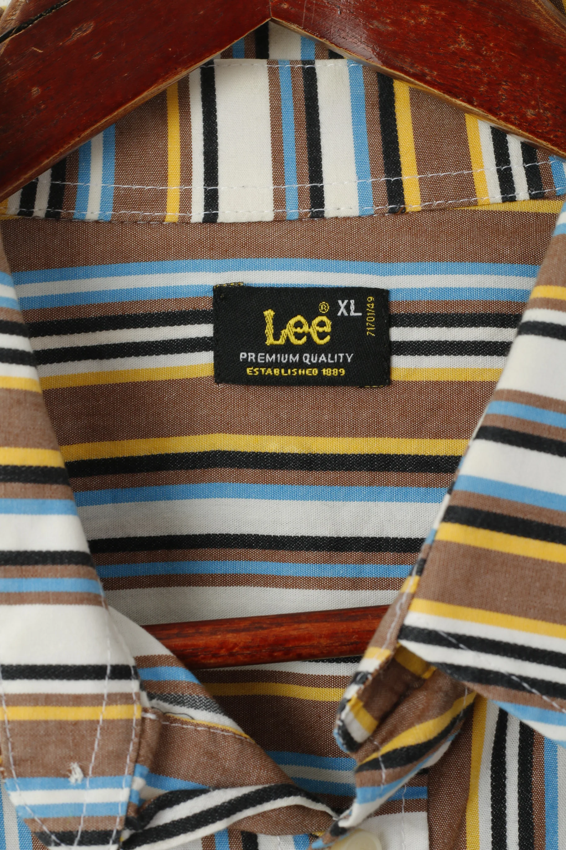 Lee Men XL Casual Shirt Brown Striped Cotton Western Standard Collar Long Sleeve Top - Image 6