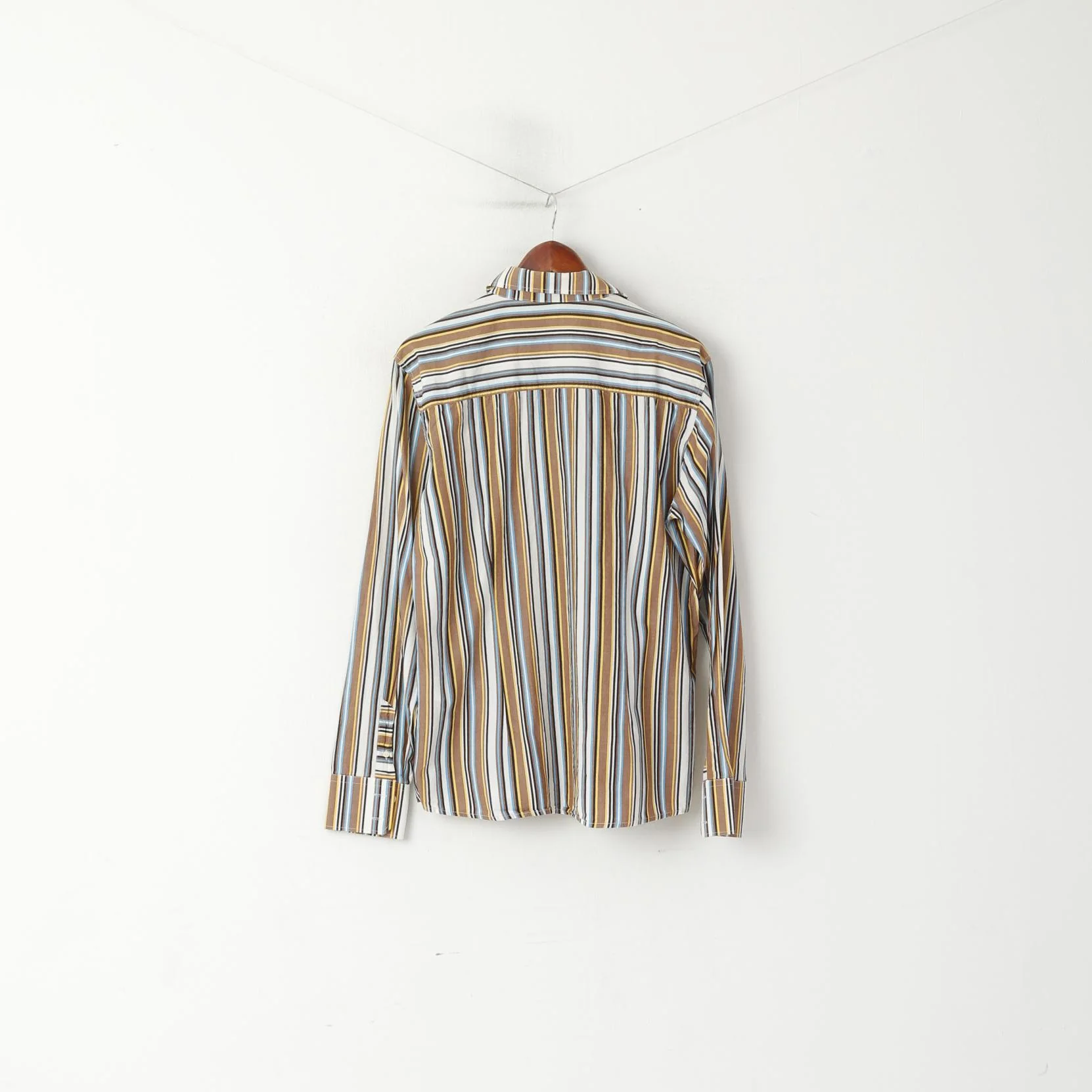 Lee Men XL Casual Shirt Brown Striped Cotton Western Standard Collar Long Sleeve Top - Image 8