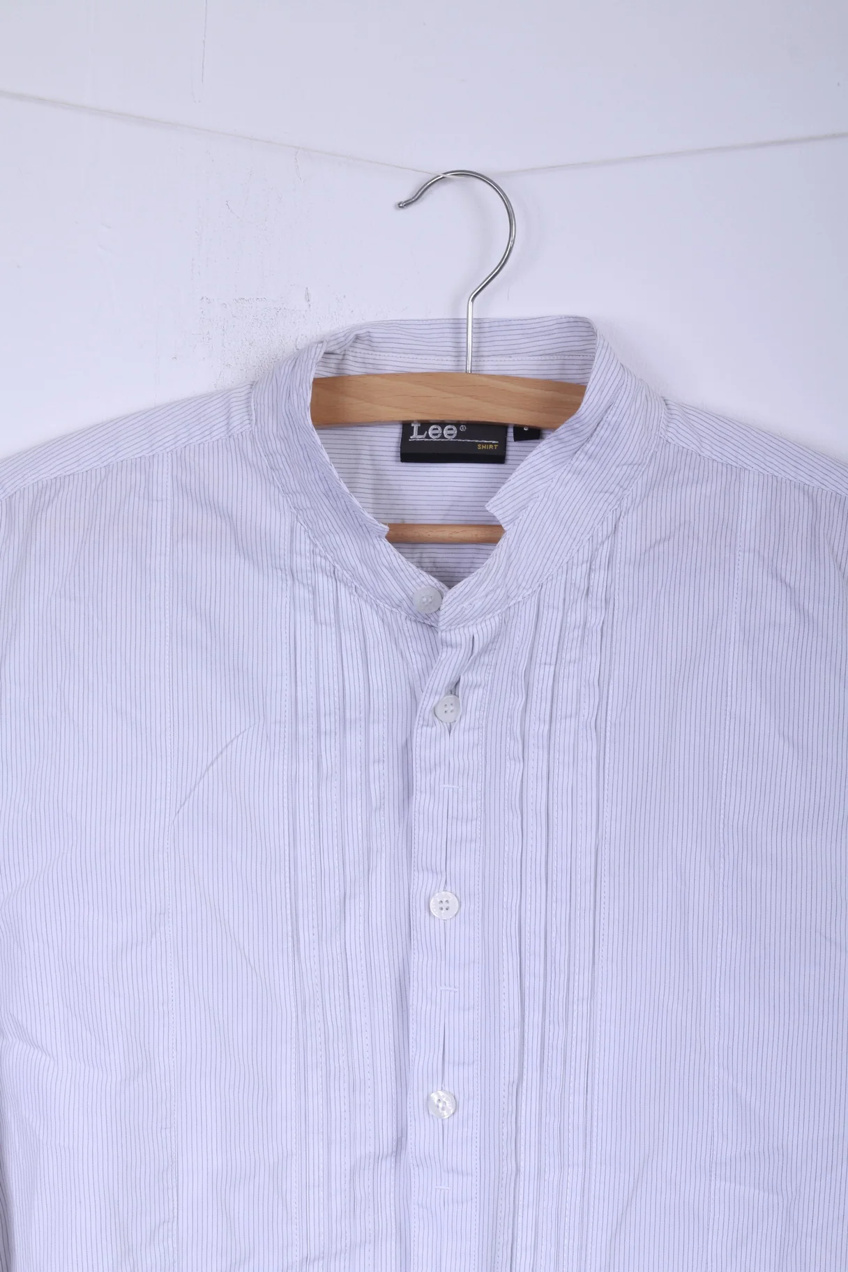 Lee Mens L Casual Shirt Stand Up Collar Striped White Long Sleeve Top - Image 2
