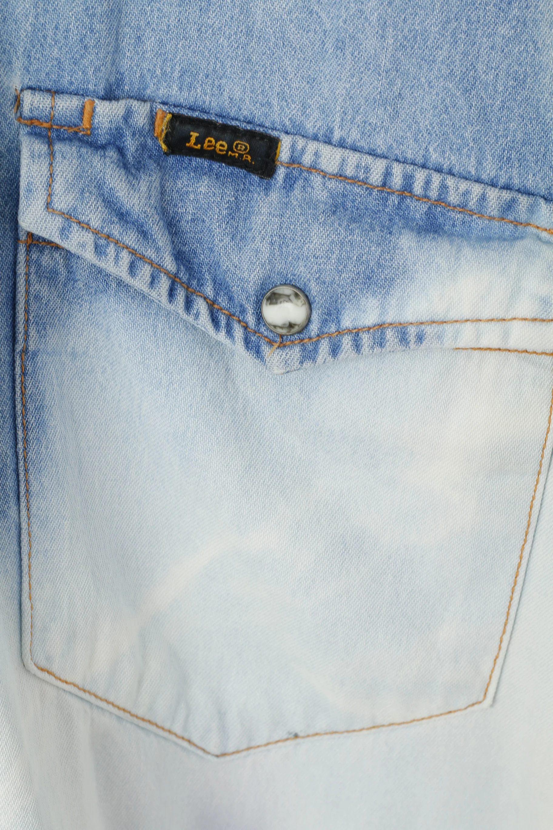 Lee Sanforized Men XL Casual Shirt Blue Jeans Ombre Jets Acid Wash Western Top - Image 6