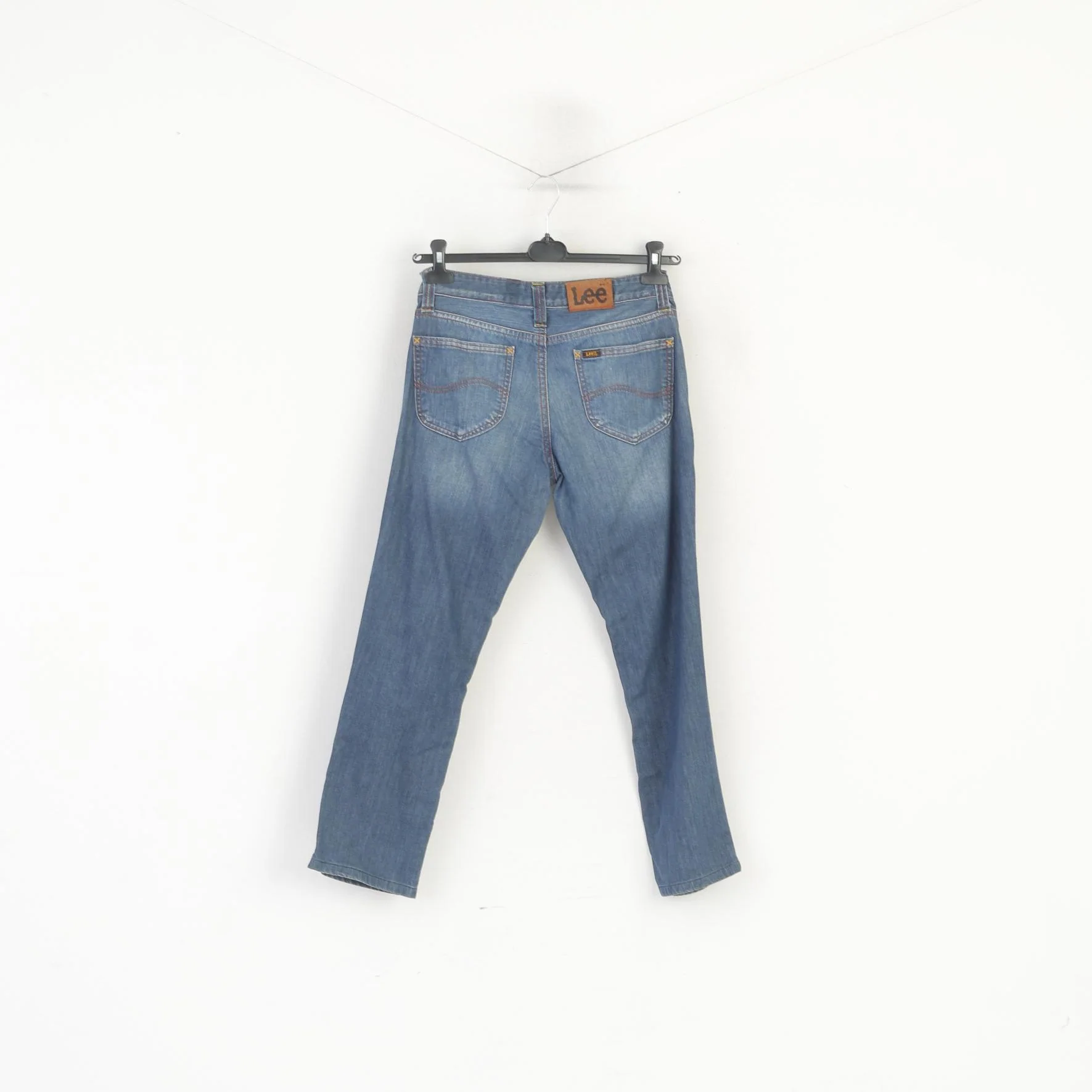 Lee Women 28 Jeans Trousers Blue Denim Cotton Straight Cropped Vintage Pants - Image 4