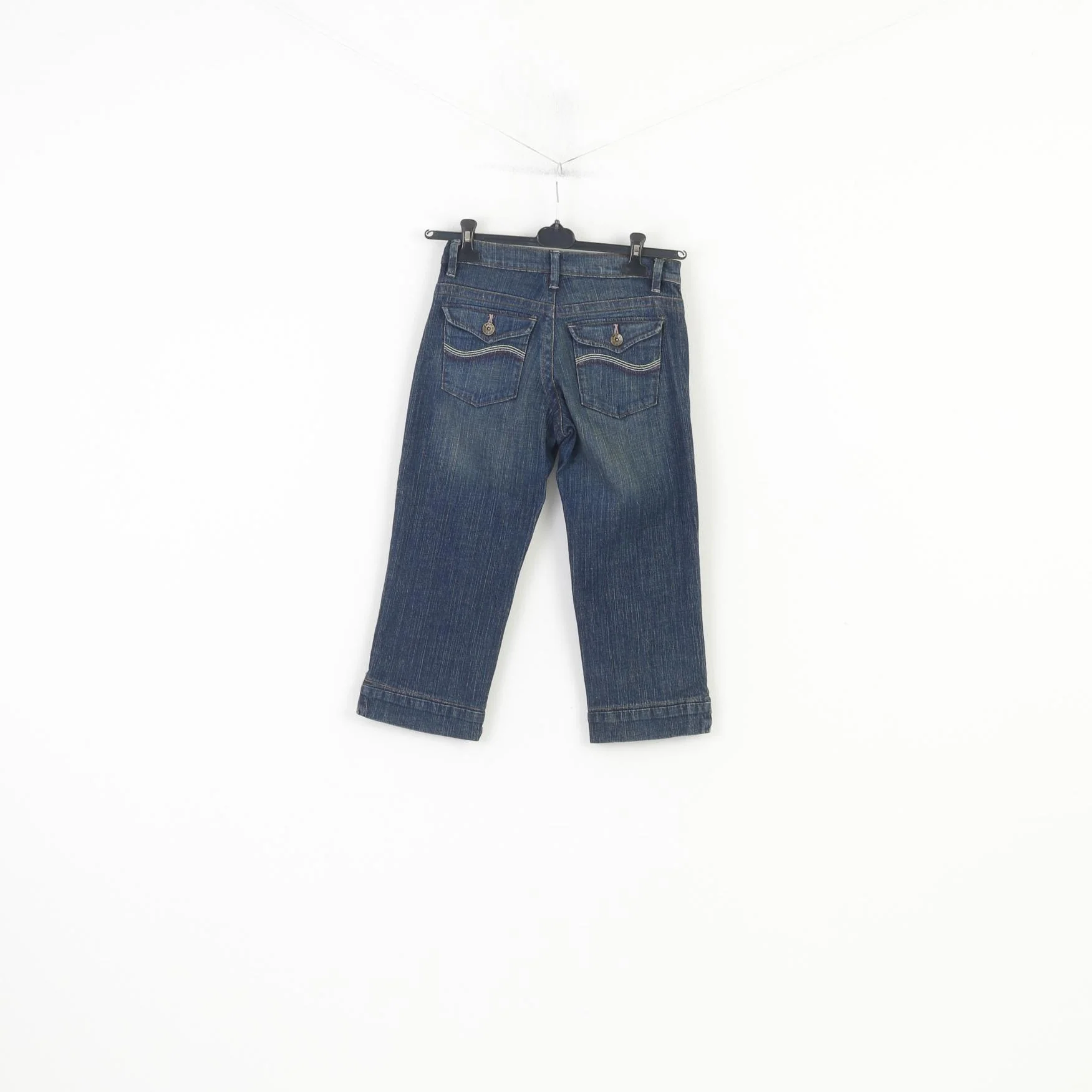 Lee Women 3 M Trousers Capri Navy Jeans Denim Cotton Vintage Pants - Image 7