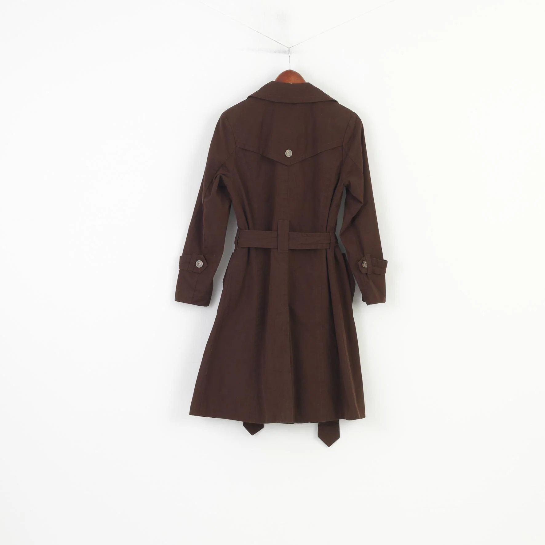 Leevalley Women M Coat Brown Trench Cotton Single Breasted Bottoms Collar Country Belt Jacket - Image 8