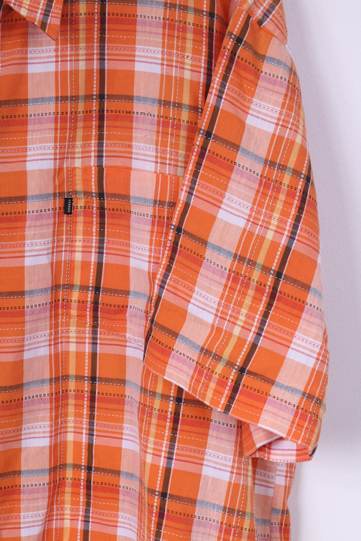 Lerros Mens XL Casual Shirt Check Short Sleeve Orange Cotton Top - Image 3