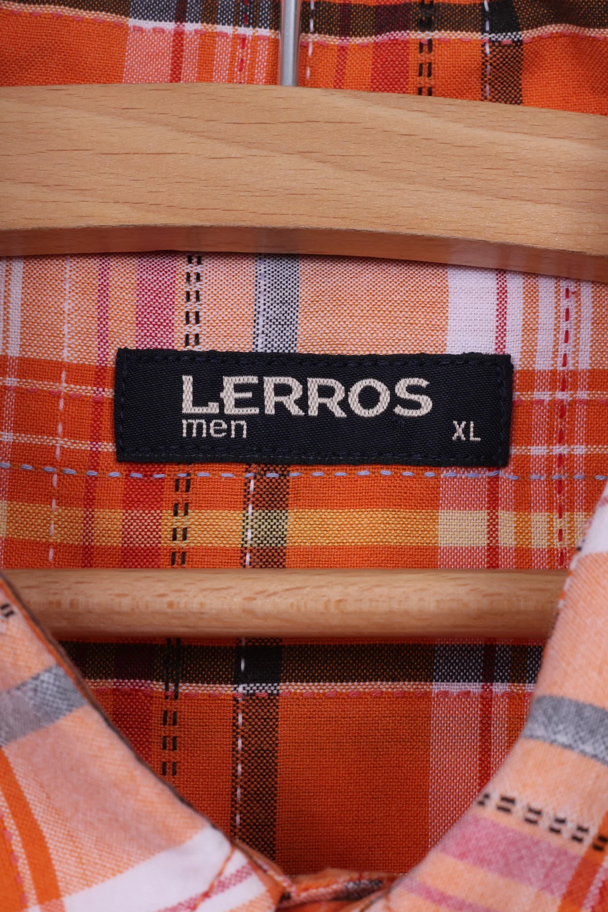 Lerros Mens XL Casual Shirt Check Short Sleeve Orange Cotton Top - Image 4