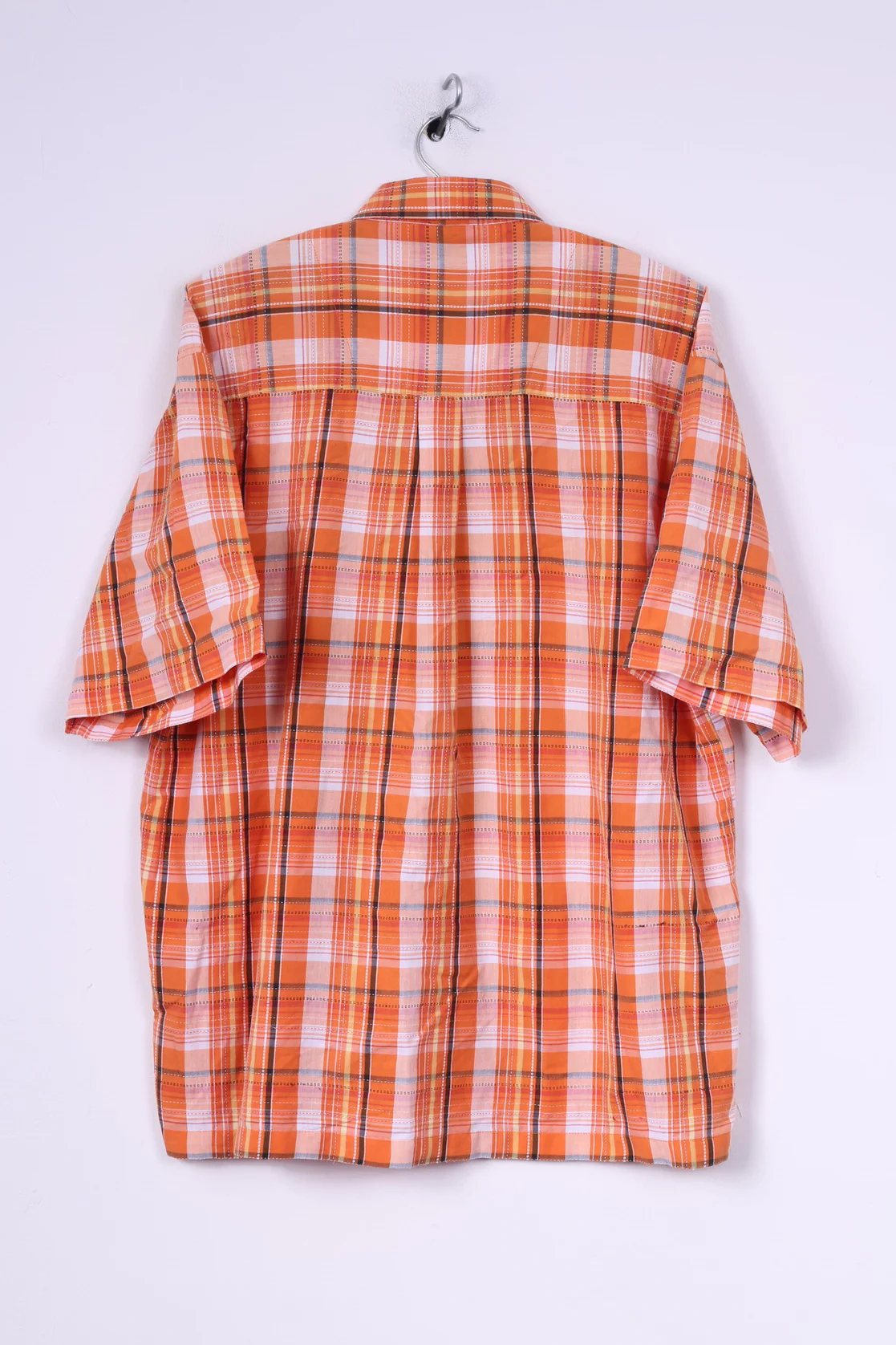 Lerros Mens XL Casual Shirt Check Short Sleeve Orange Cotton Top - Image 6
