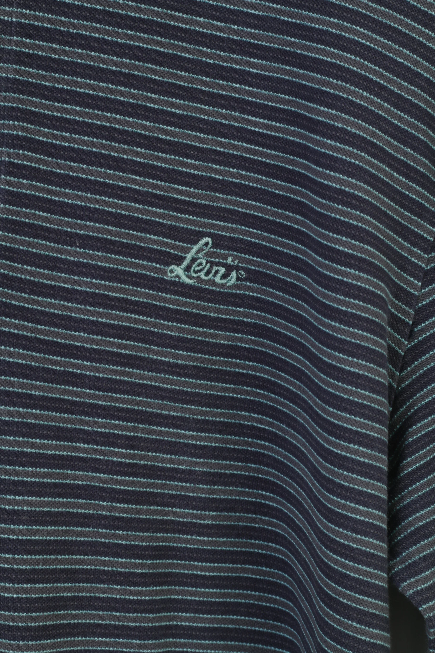 Levi Strauss & Co Men L Polo Shirt Navy Striped Long Sleeve Classic Levi's  vintage Top - Image 4