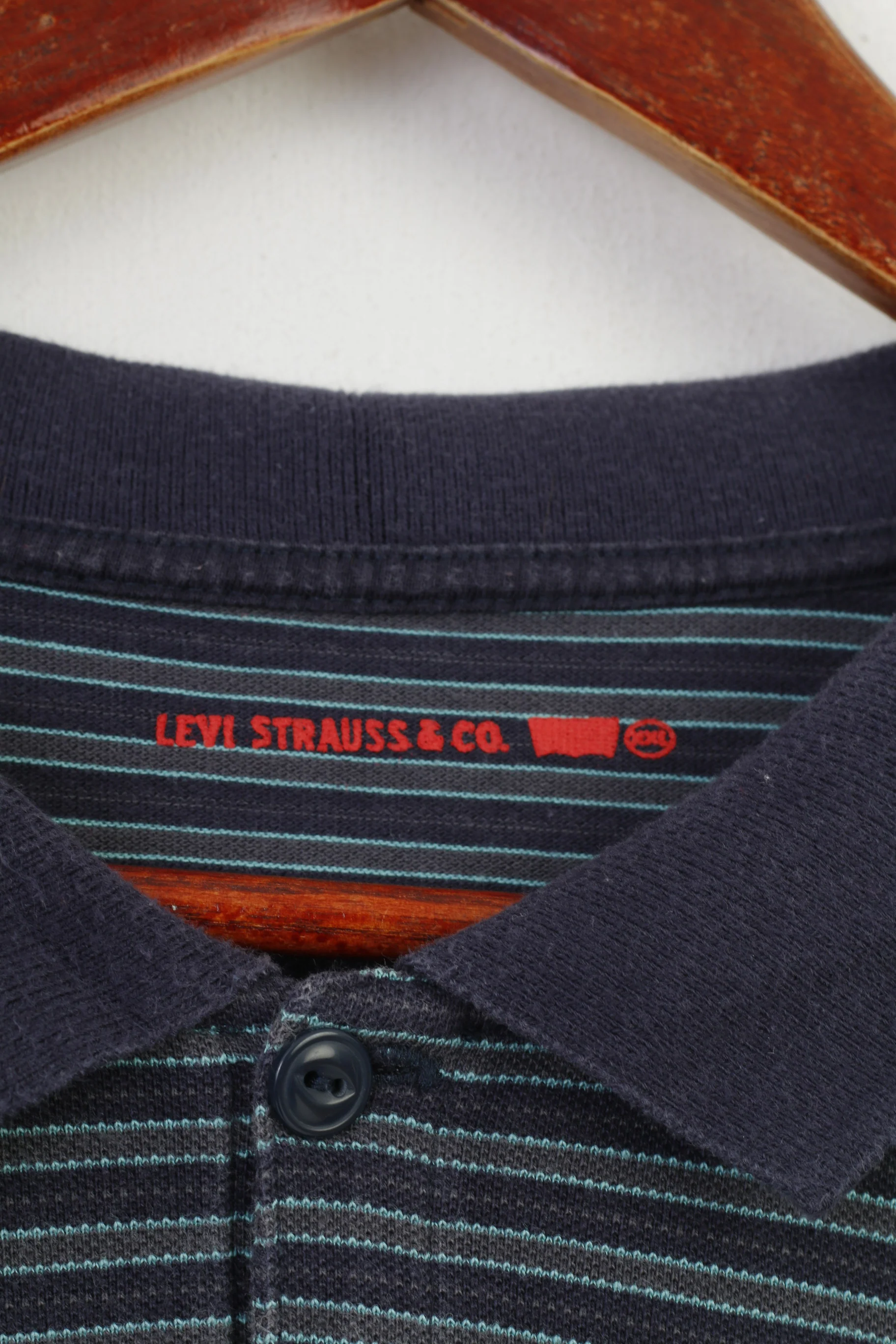 Levi Strauss & Co Men L Polo Shirt Navy Striped Long Sleeve Classic Levi's  vintage Top - Image 5