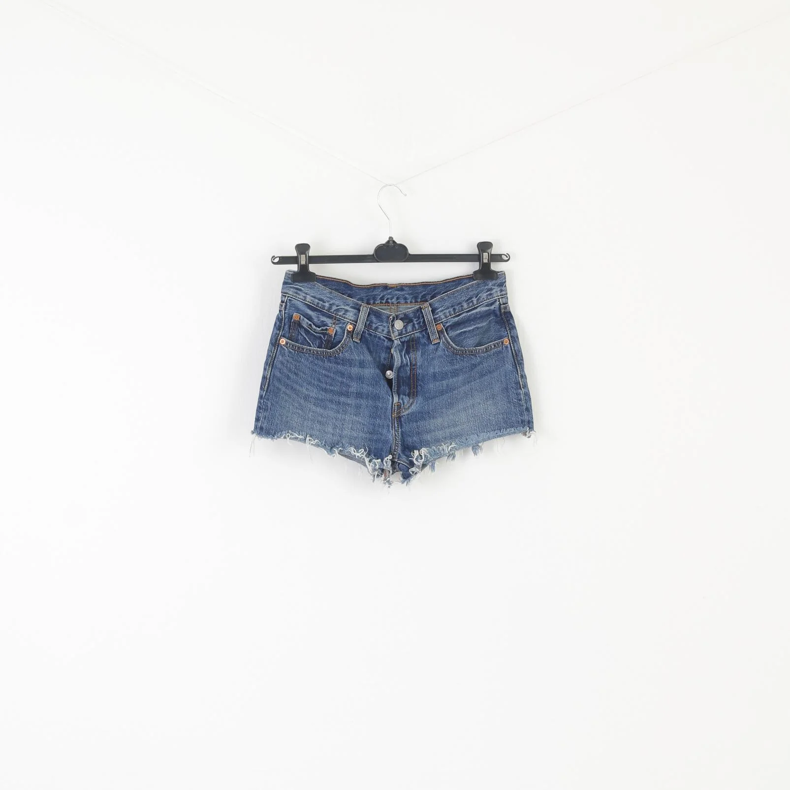 Levi's 501 Women 27 Shorts Blue Jeans Denim Frayed Cuffs Vintage Hot Pant