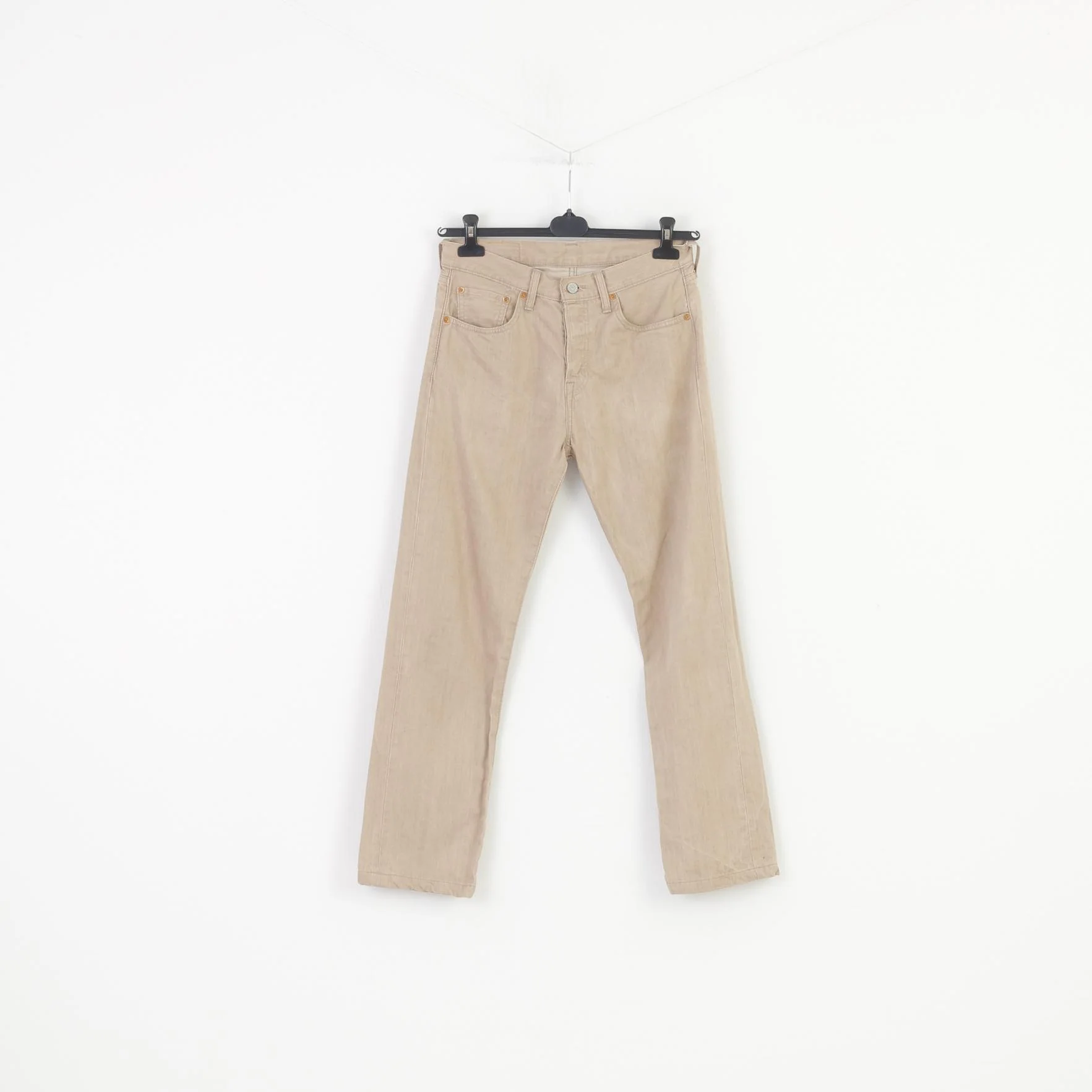 Levi's Men 30 34 Trousers Beige Cotton Quality Clothing 501 Buttons High Waist Top