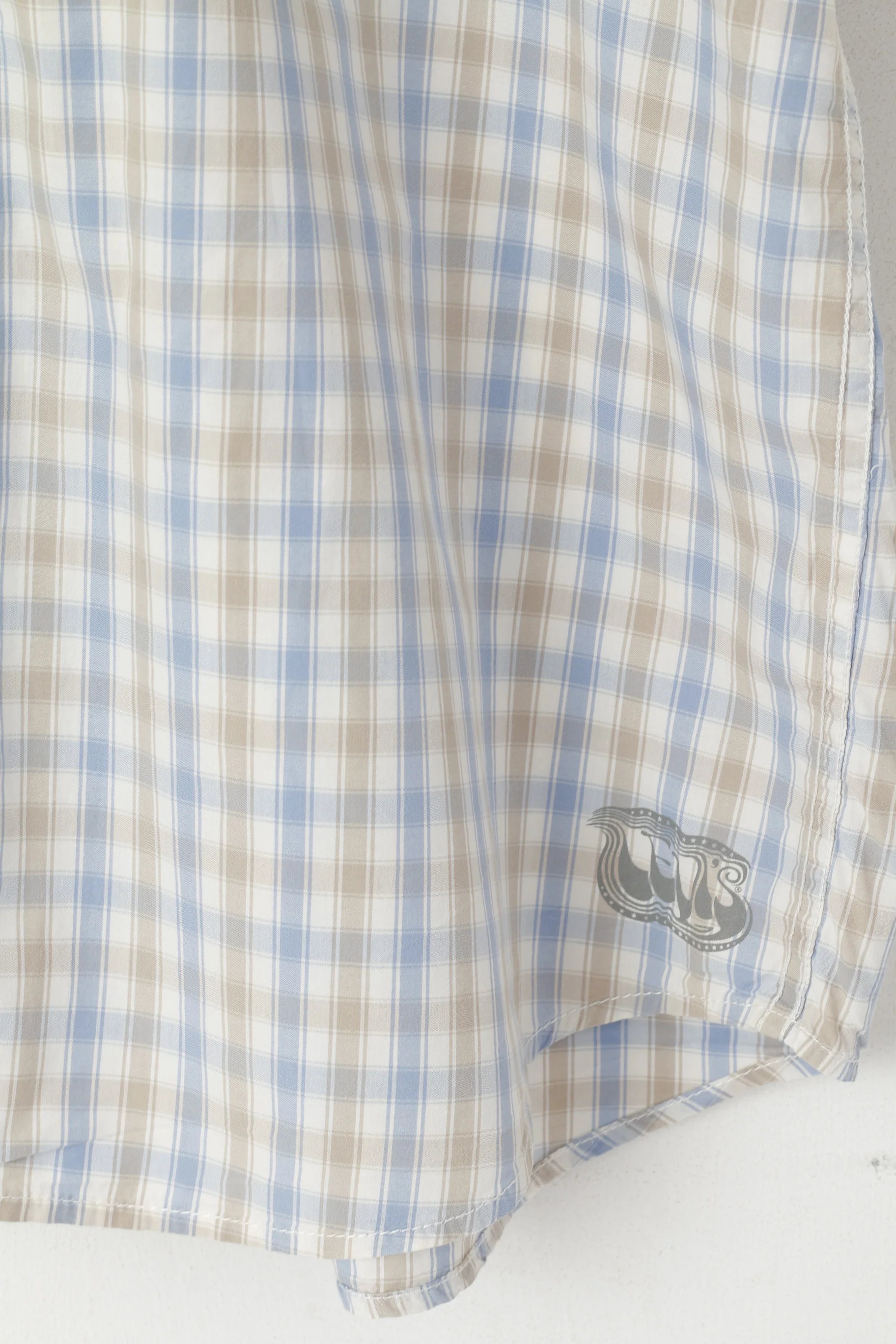 Levi's Men XL Casual Shirt Blue Beige Check Cotton Snap Short Sleeve Top - Image 4