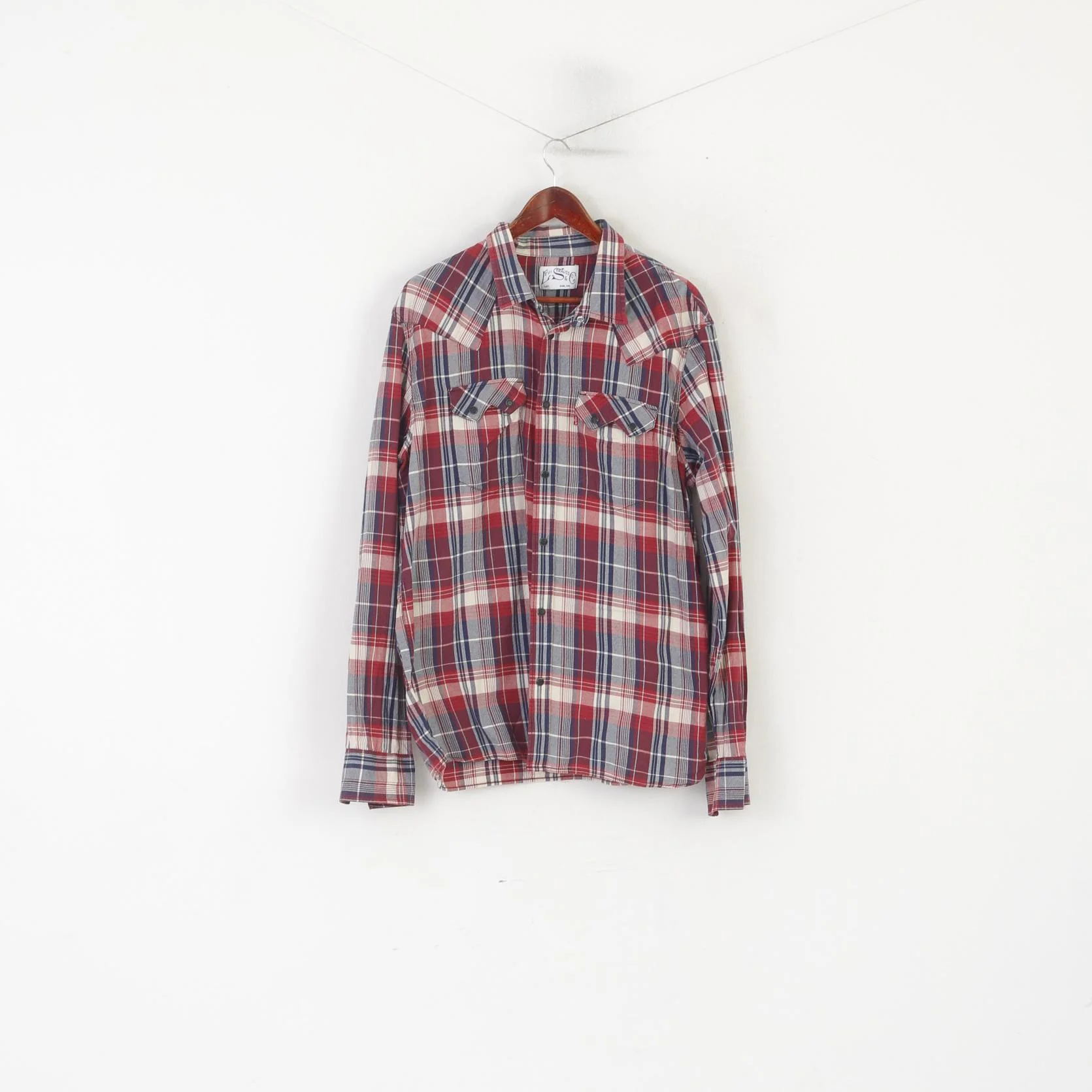Levi's Men XXL Casual Shirt Maroon Check Cotton Snap Vintage Long Sleeve Top - Image 2