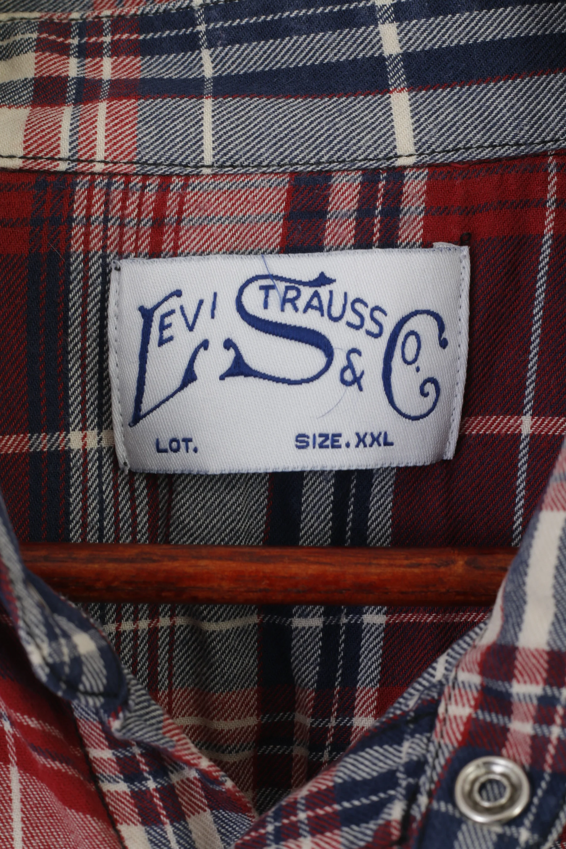 Levi's Men XXL Casual Shirt Maroon Check Cotton Snap Vintage Long Sleeve Top - Image 6