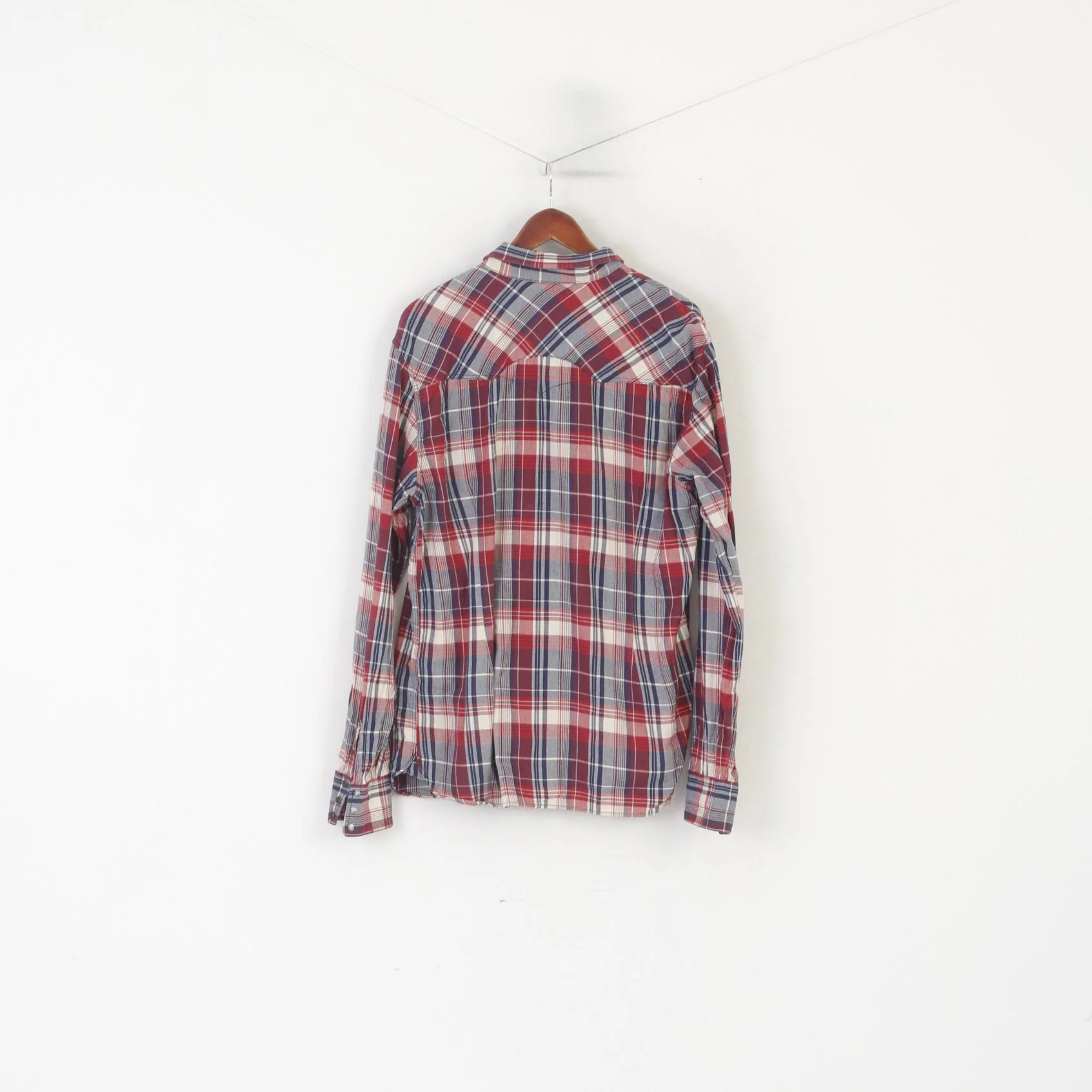 Levi's Men XXL Casual Shirt Maroon Check Cotton Snap Vintage Long Sleeve Top - Image 8