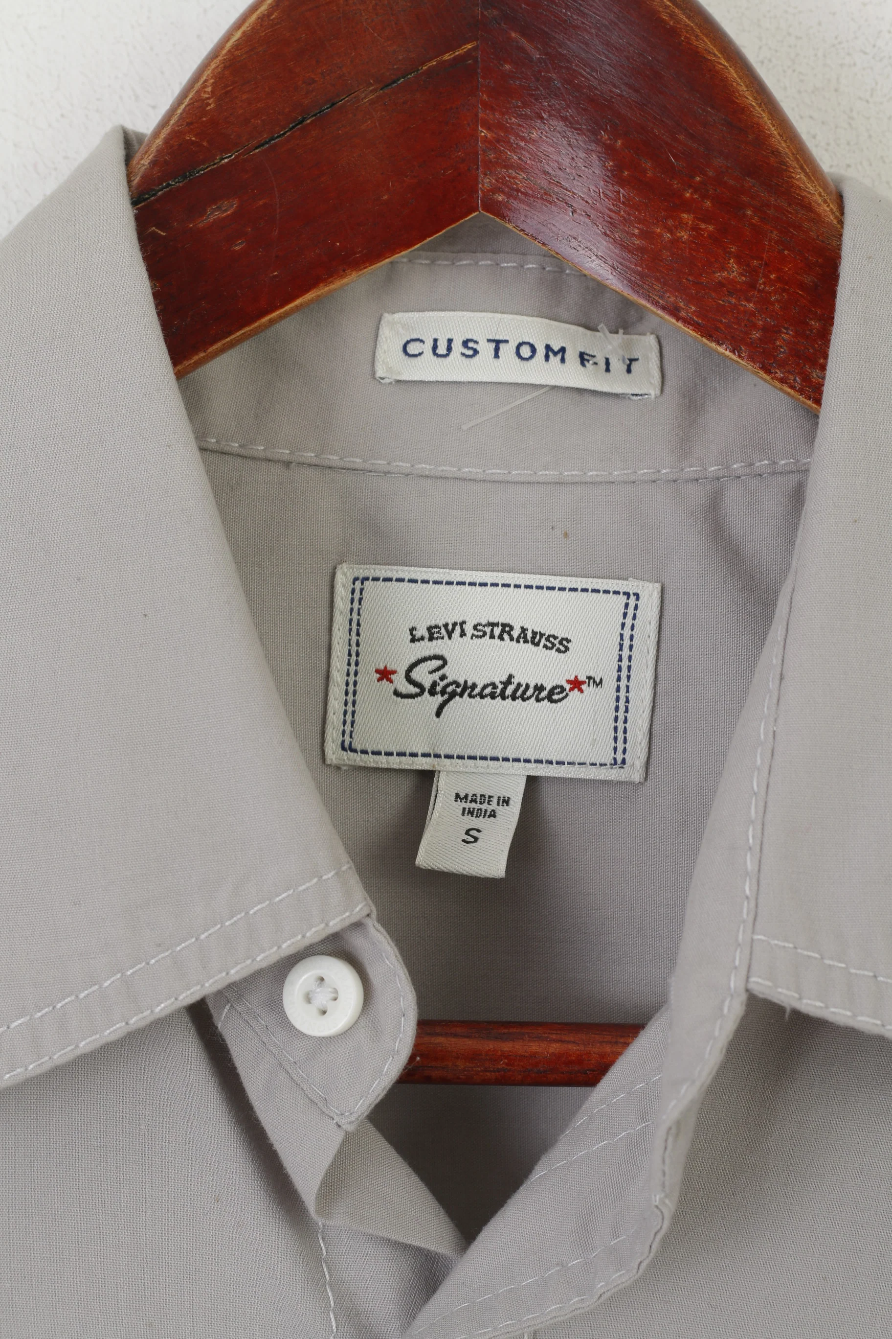 Levi's Signature Men S Casual Shirt Gray Cotton Custom Fit Long Sleeve Pocket Top - Image 3