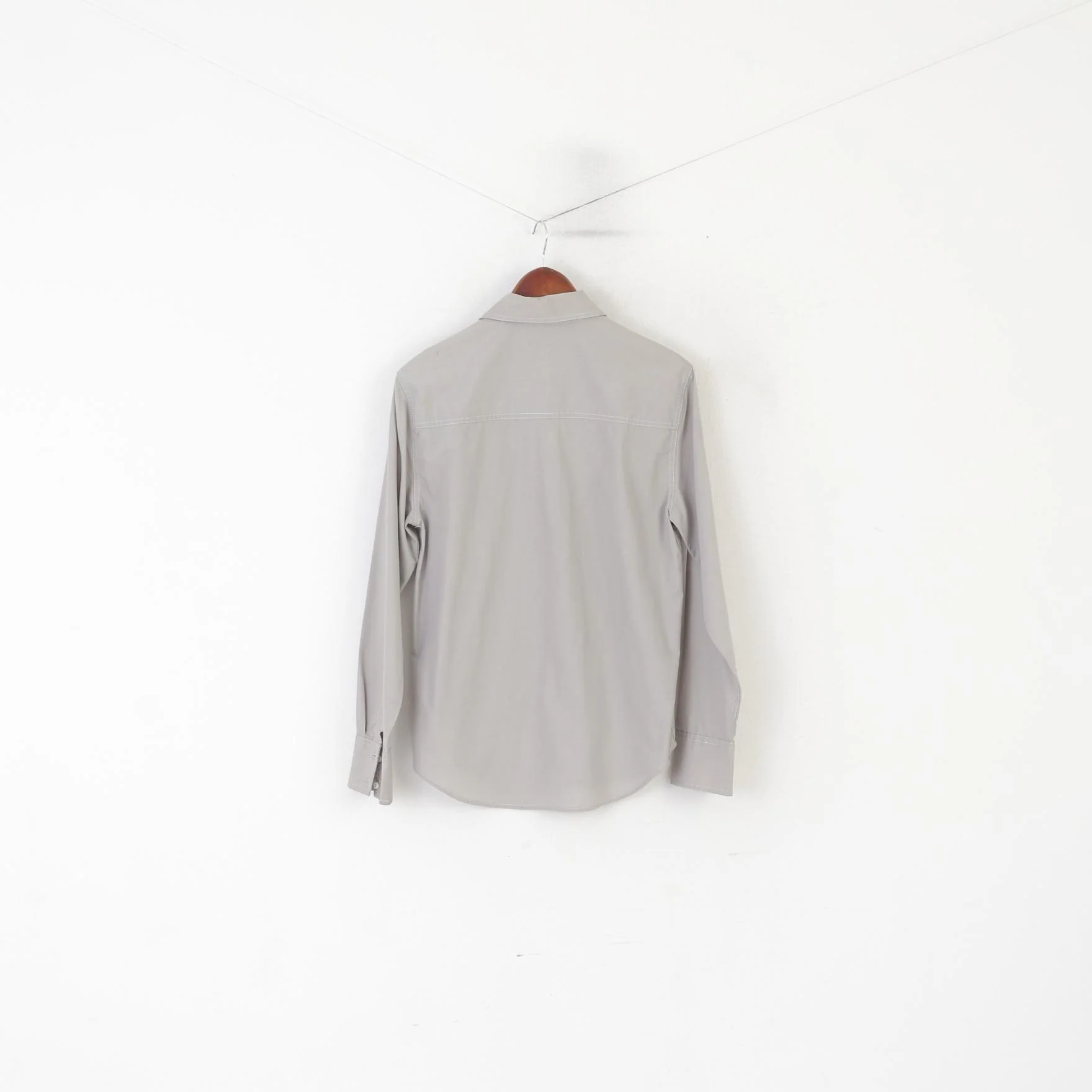 Levi's Signature Men S Casual Shirt Gray Cotton Custom Fit Long Sleeve Pocket Top - Image 6