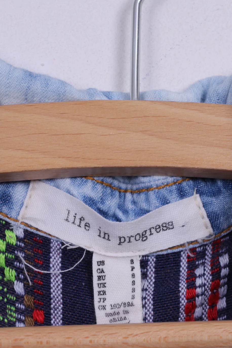 Life in progress Womens S Denim Shirt Aztec Details Acid Wash Jeans Snaps - Image 4