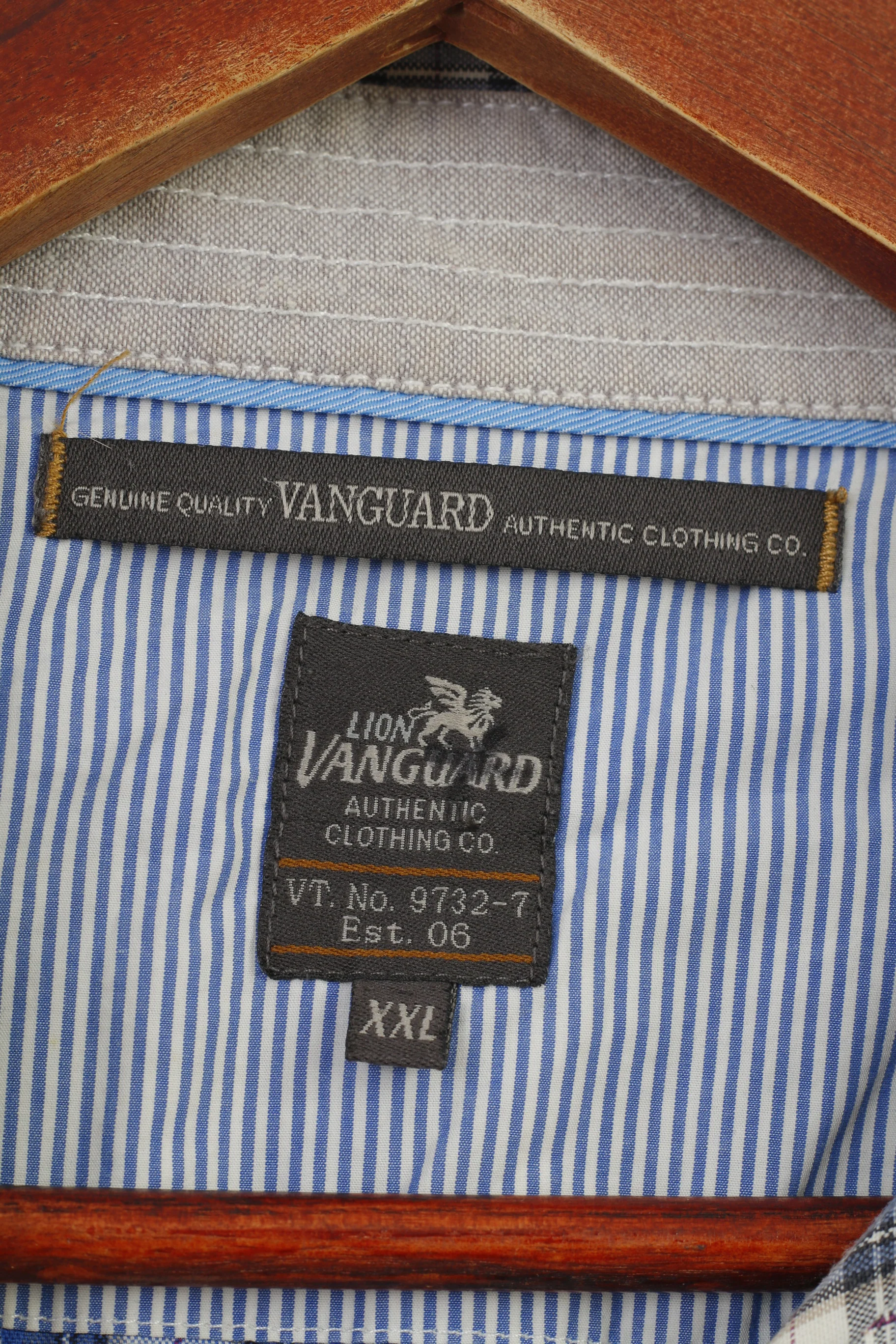 Lion Vanguard Men XXL Casual Shirt Checkered Blue Cotton  Genuine Quality Pockets Long Sleeve Top - Image 5