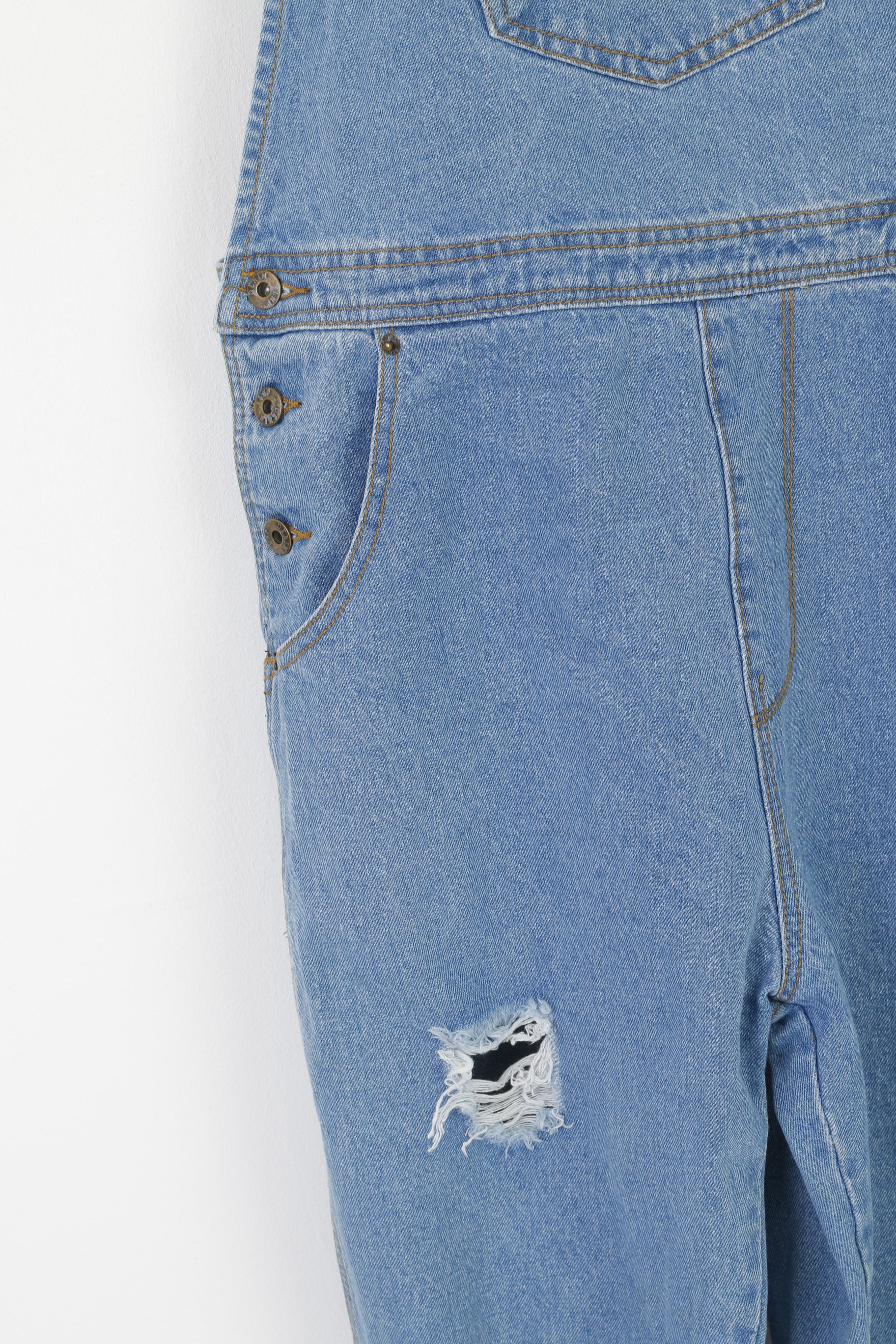 Liquor N Poker Men 34 Dungarees Blue Distressed Denim Overalls Unisex - Image 3