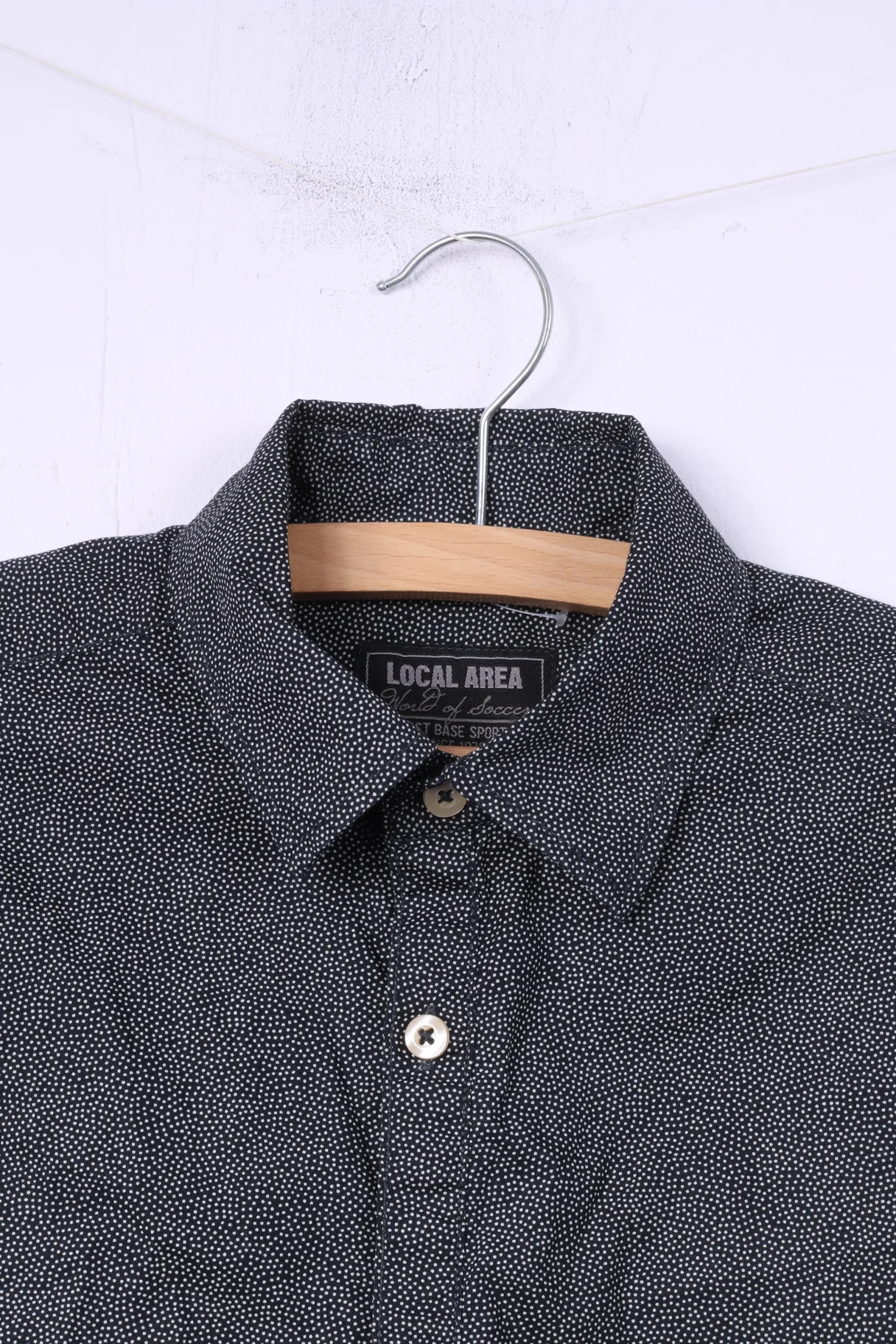 Local Area Mens S Casual Shirt Black Micro Dots First Base Sports Cotton Top Straight Up - Image 2
