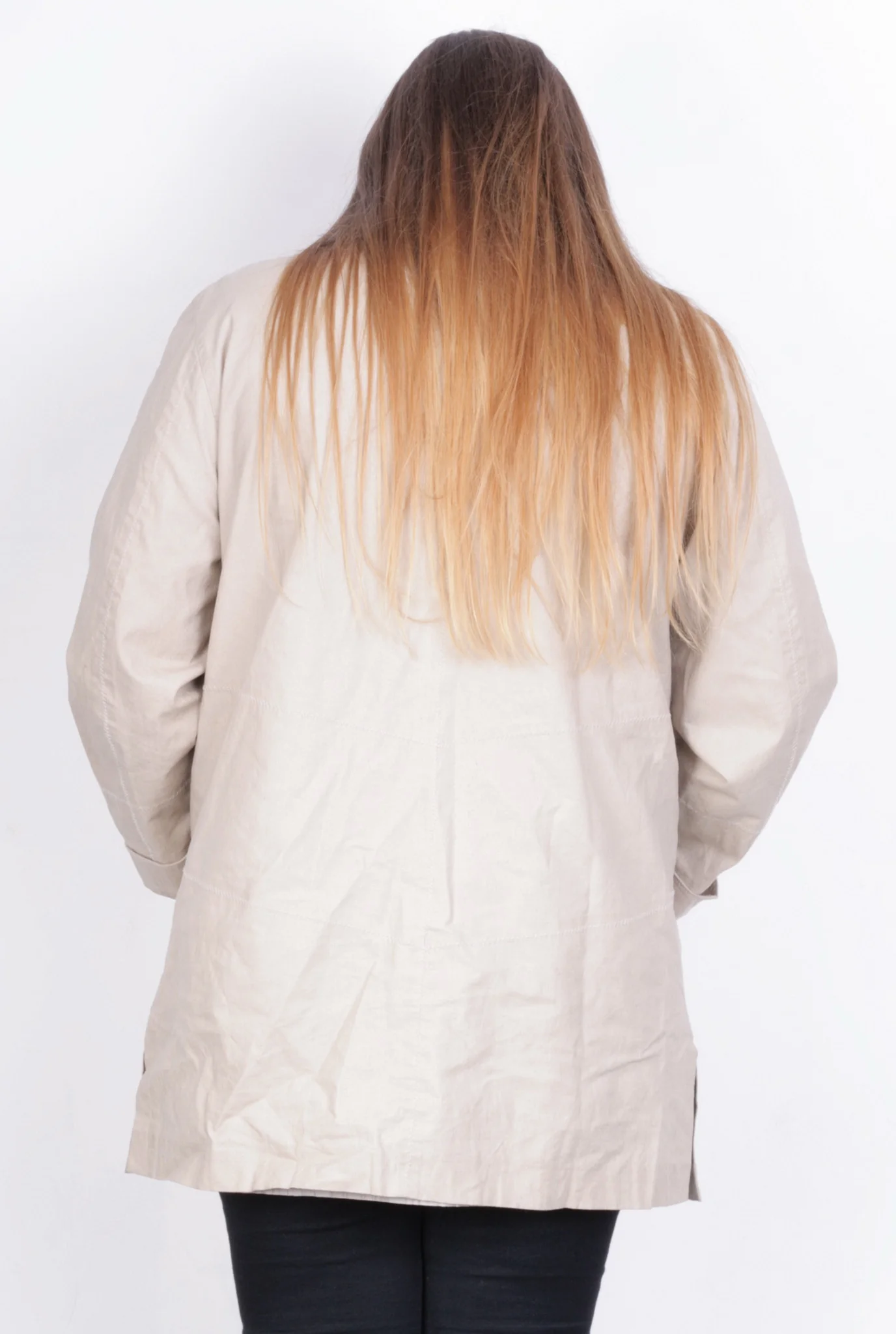 Loft Fashion Womens 42 L Coat Jacket Beige Full Zipper Linen - Image 4