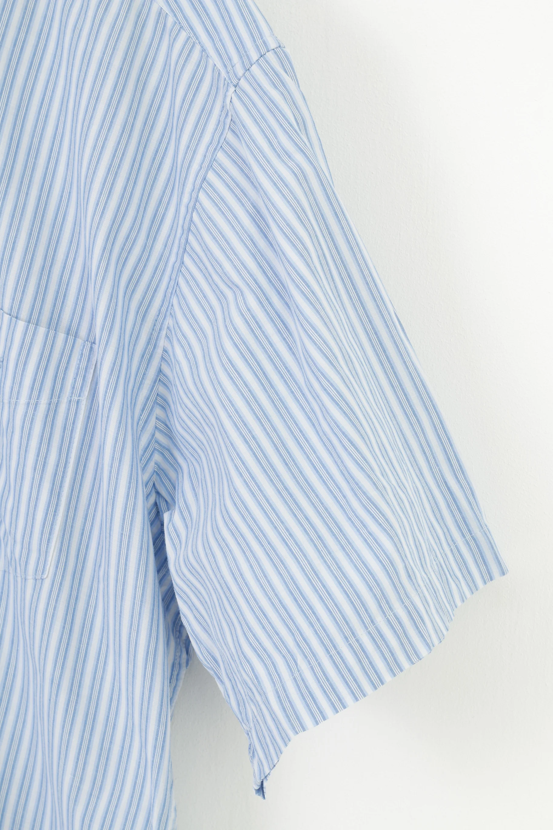 Logan Men 2XL Casual Shirt Short Sleeve Striped Cotton Blue Racing Classic Elegant Top - Image 3