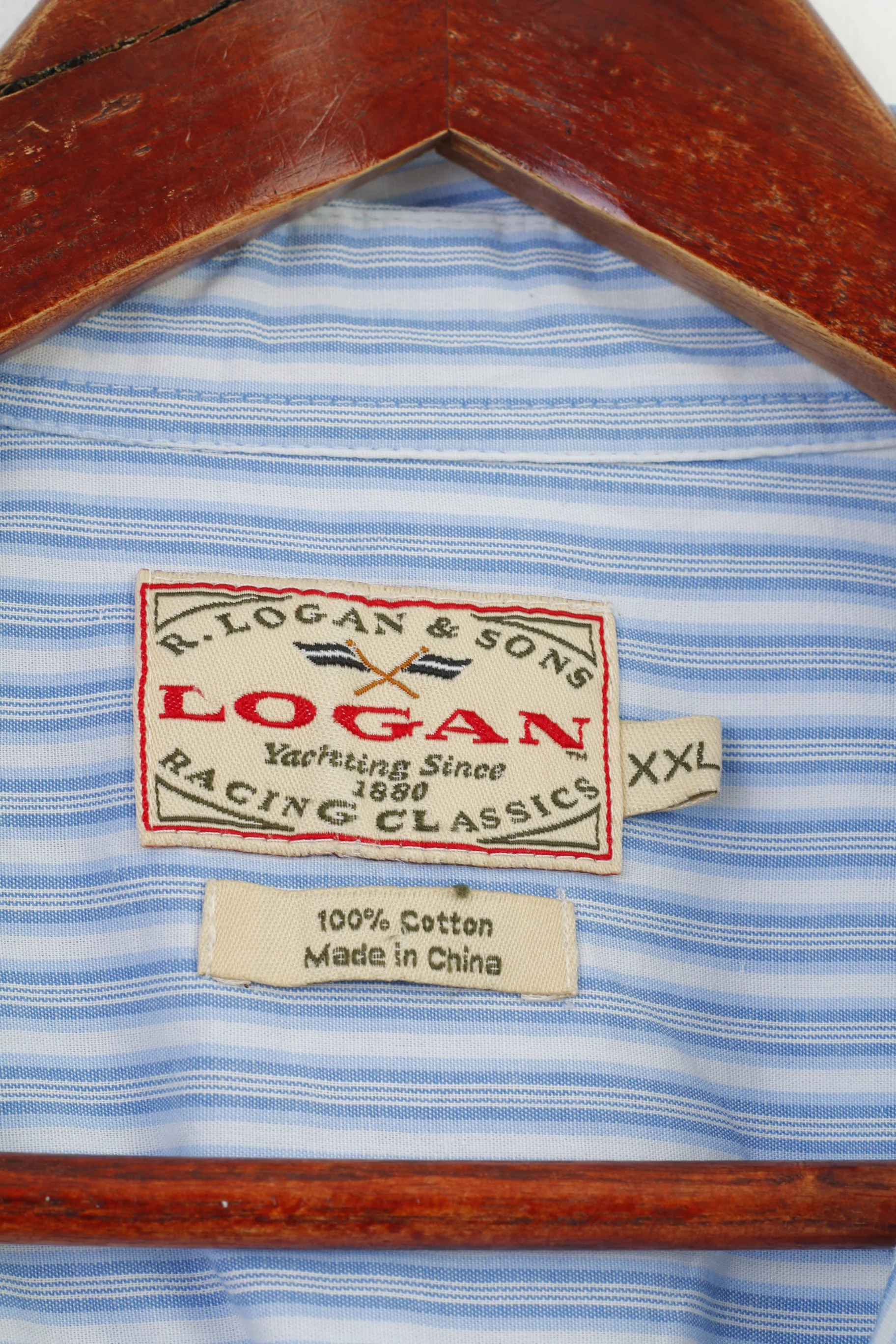 Logan Men 2XL Casual Shirt Short Sleeve Striped Cotton Blue Racing Classic Elegant Top - Image 5
