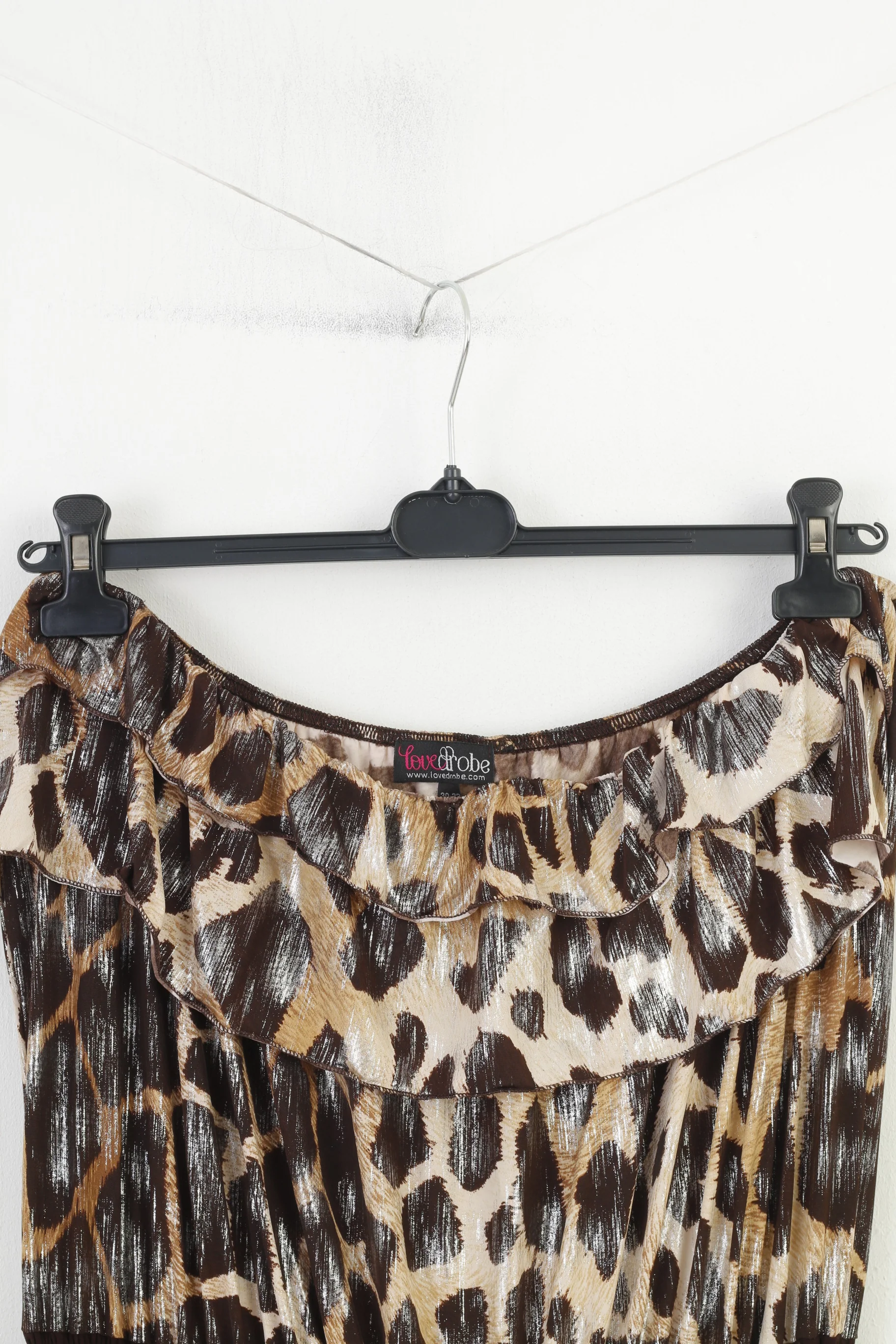 Love Drobe Women 30 32 2XL Jumpsuit Animal Print Lampart Stretch Flounce Brown Strapless Bandeau Vintage - Image 2