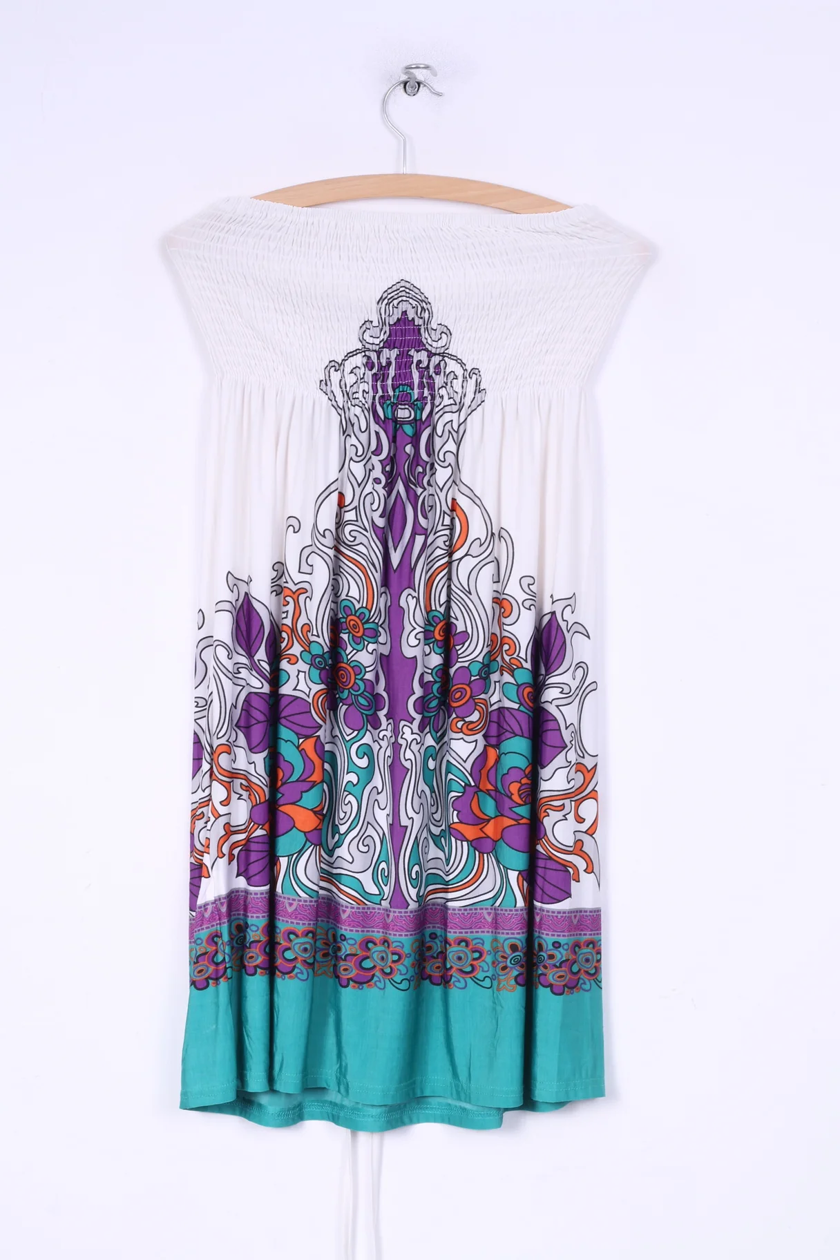 Love U.S.A Womens S/M Mini Dress Halter Neck Printed Summer Beach White - Image 5