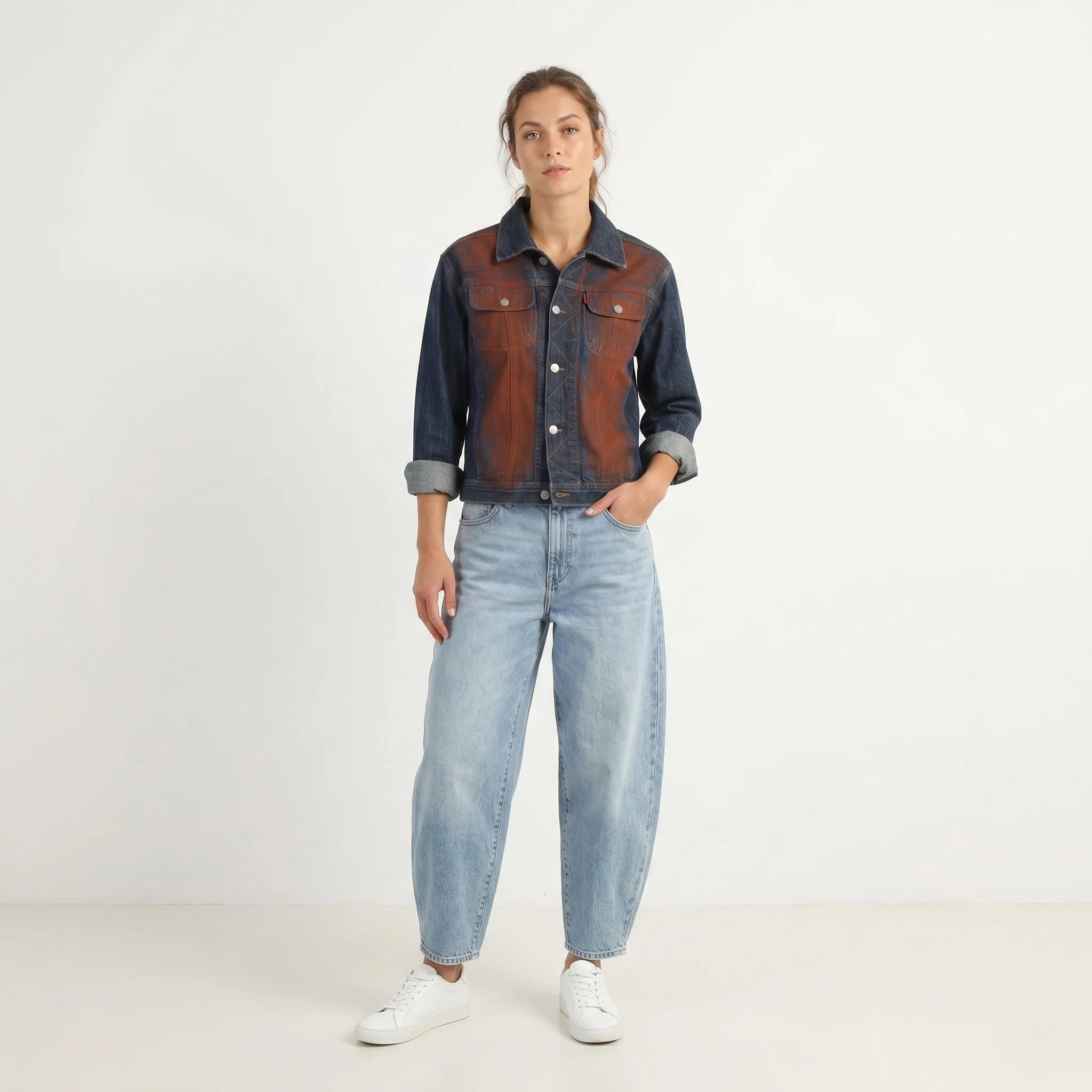 Lucky Strike Women XL (M) Denim Jacket Navy Cotton Vintage Brick Faded Jeans Top