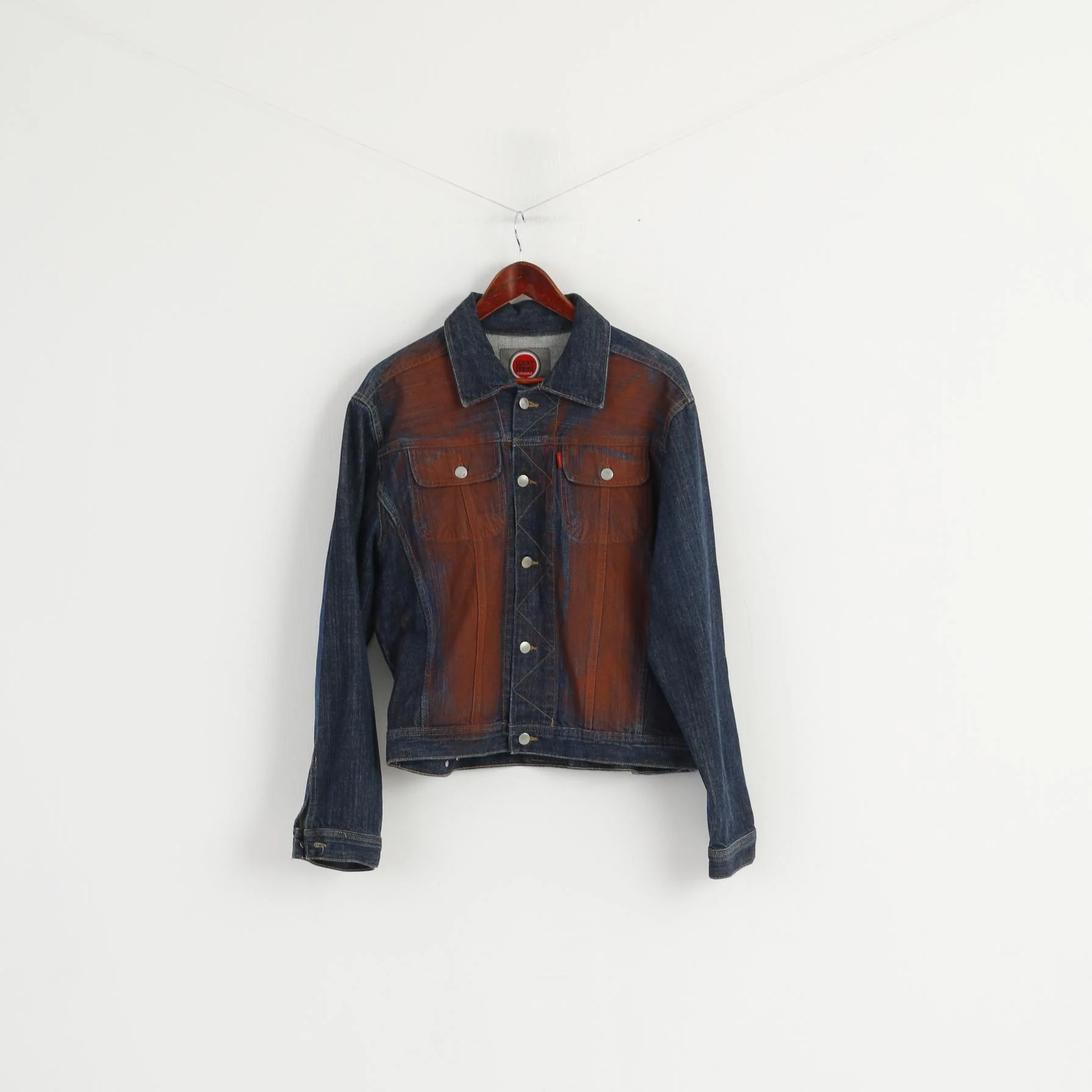 Lucky Strike Women XL (M) Denim Jacket Navy Cotton Vintage Brick Faded Jeans Top - Image 2