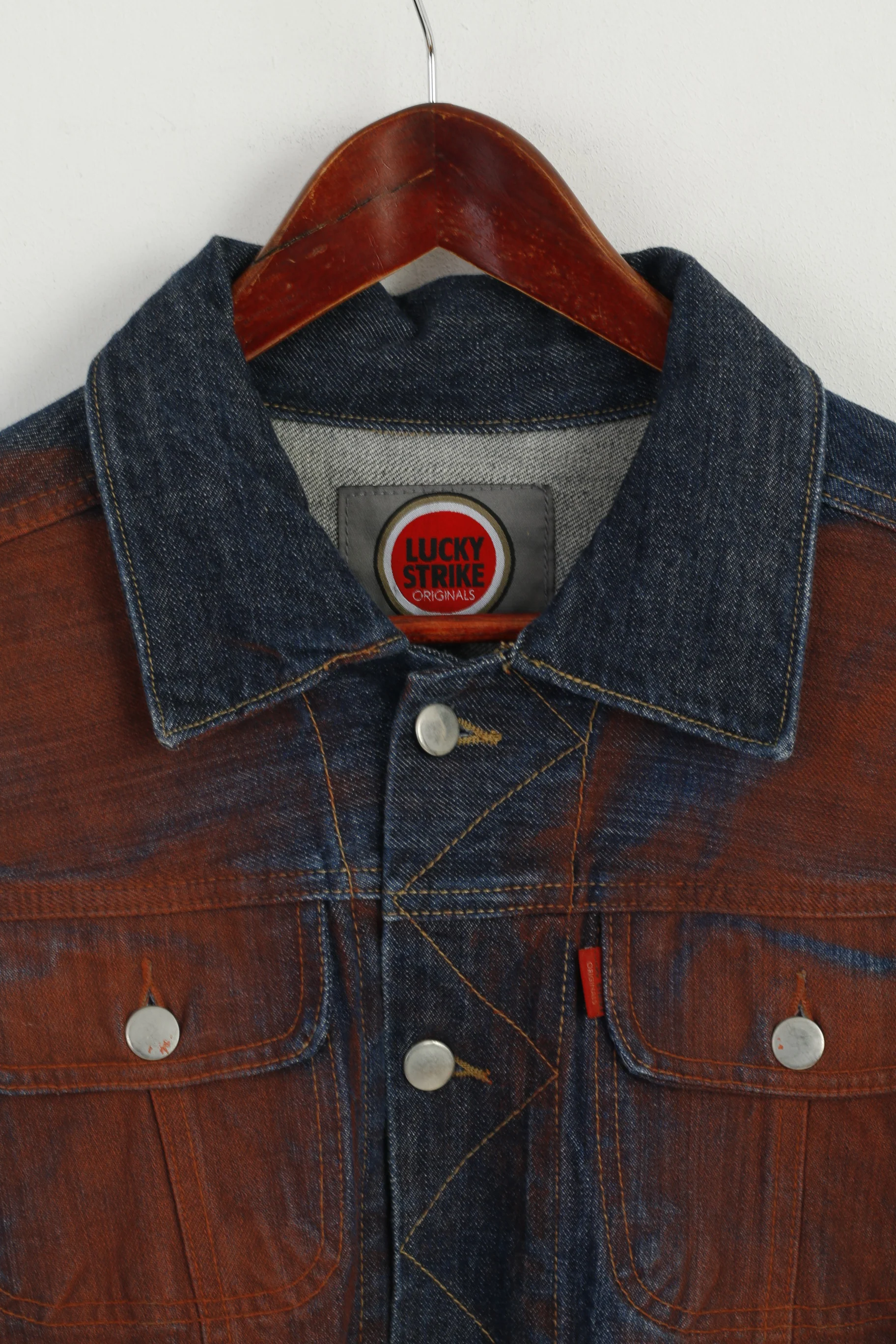 Lucky Strike Women XL (M) Denim Jacket Navy Cotton Vintage Brick Faded Jeans Top - Image 3