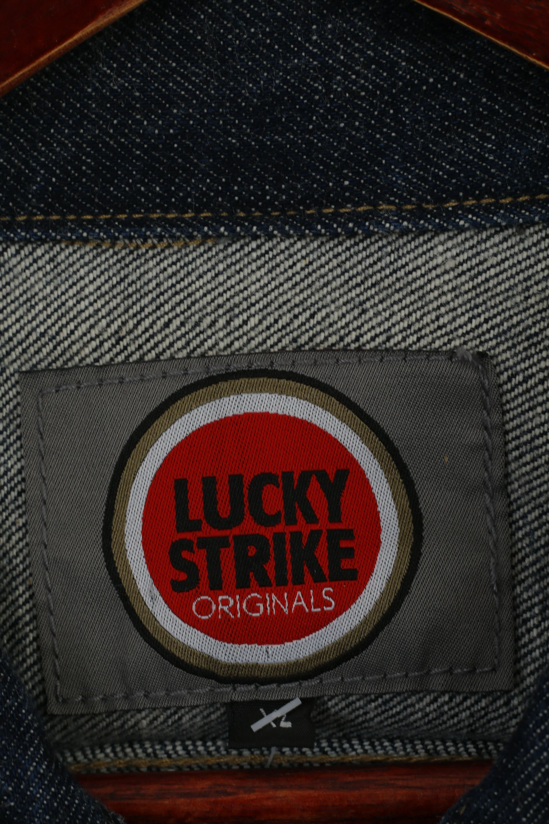 Lucky Strike Women XL (M) Denim Jacket Navy Cotton Vintage Brick Faded Jeans Top - Image 5