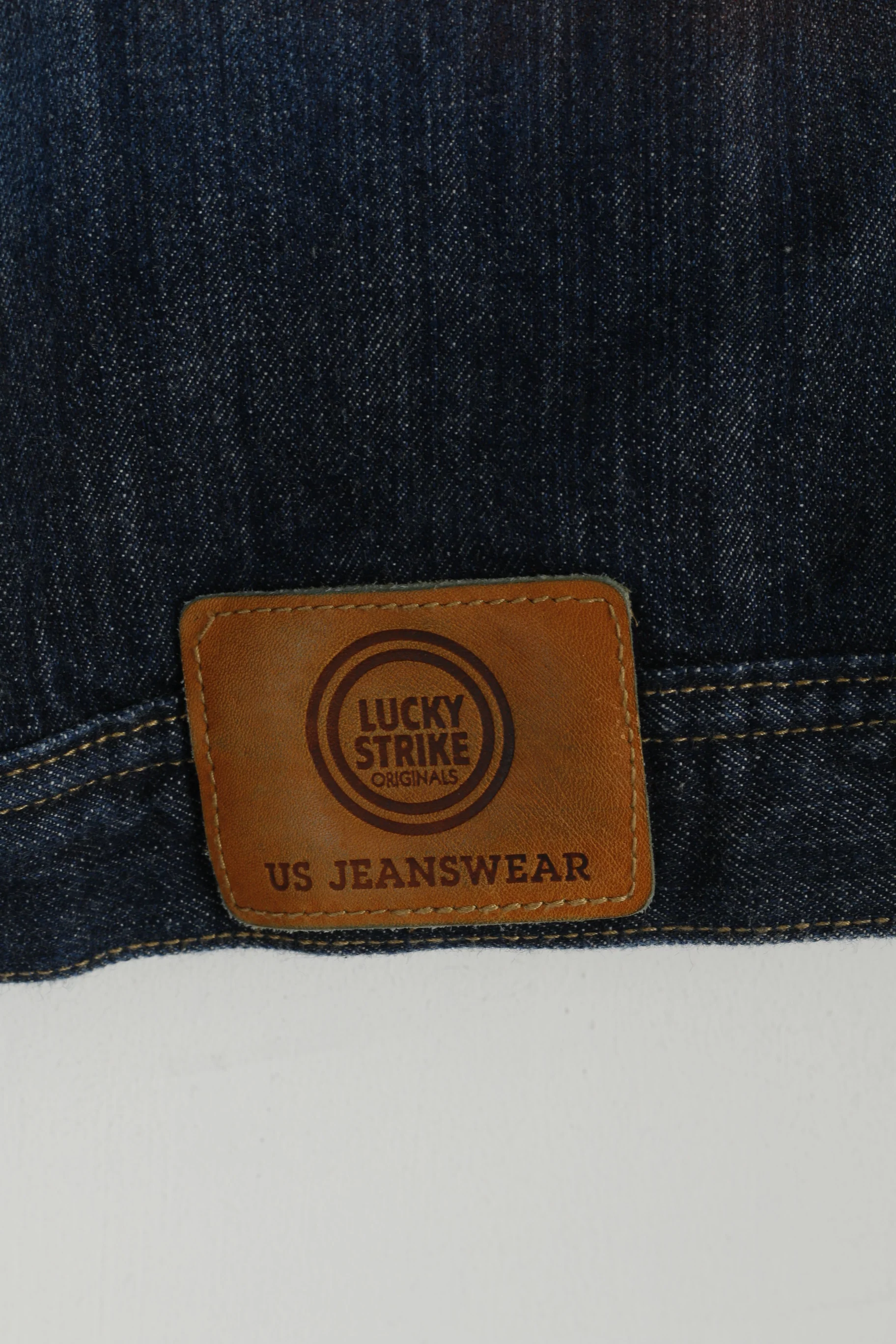 Lucky Strike Women XL (M) Denim Jacket Navy Cotton Vintage Brick Faded Jeans Top - Image 6