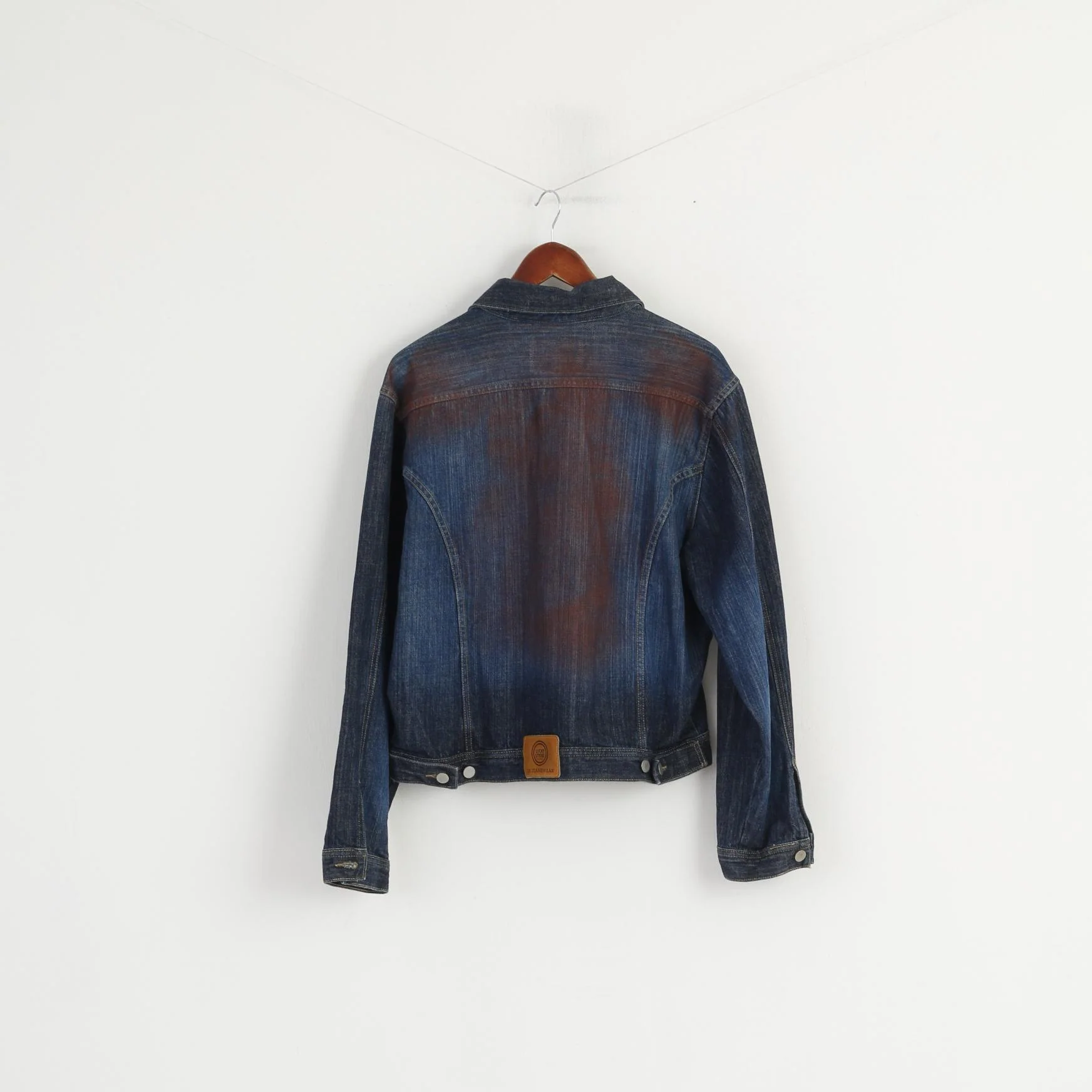 Lucky Strike Women XL (M) Denim Jacket Navy Cotton Vintage Brick Faded Jeans Top - Image 7