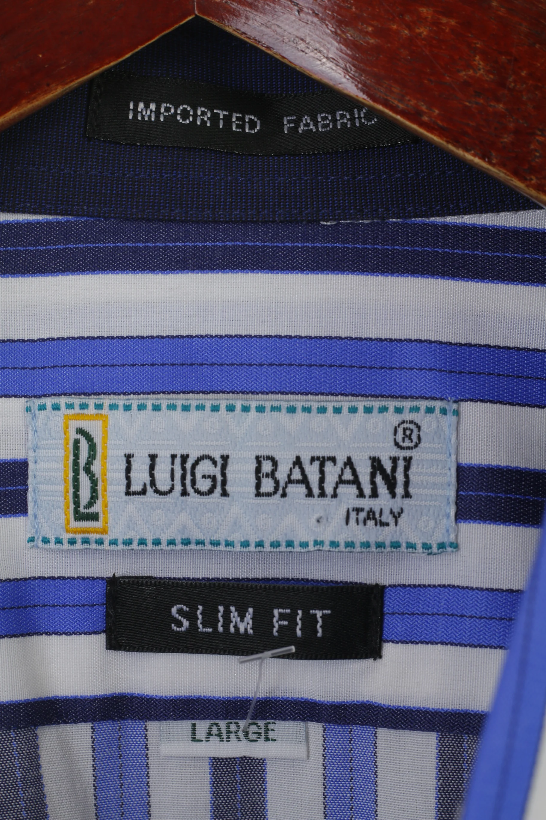 Luigi Batani Men L Casual Shirt Blue Striped Slim Fit Italy Long Sleeve Top - Image 4