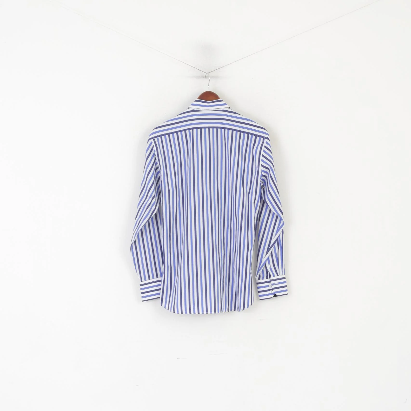 Luigi Batani Men L Casual Shirt Blue Striped Slim Fit Italy Long Sleeve Top - Image 6