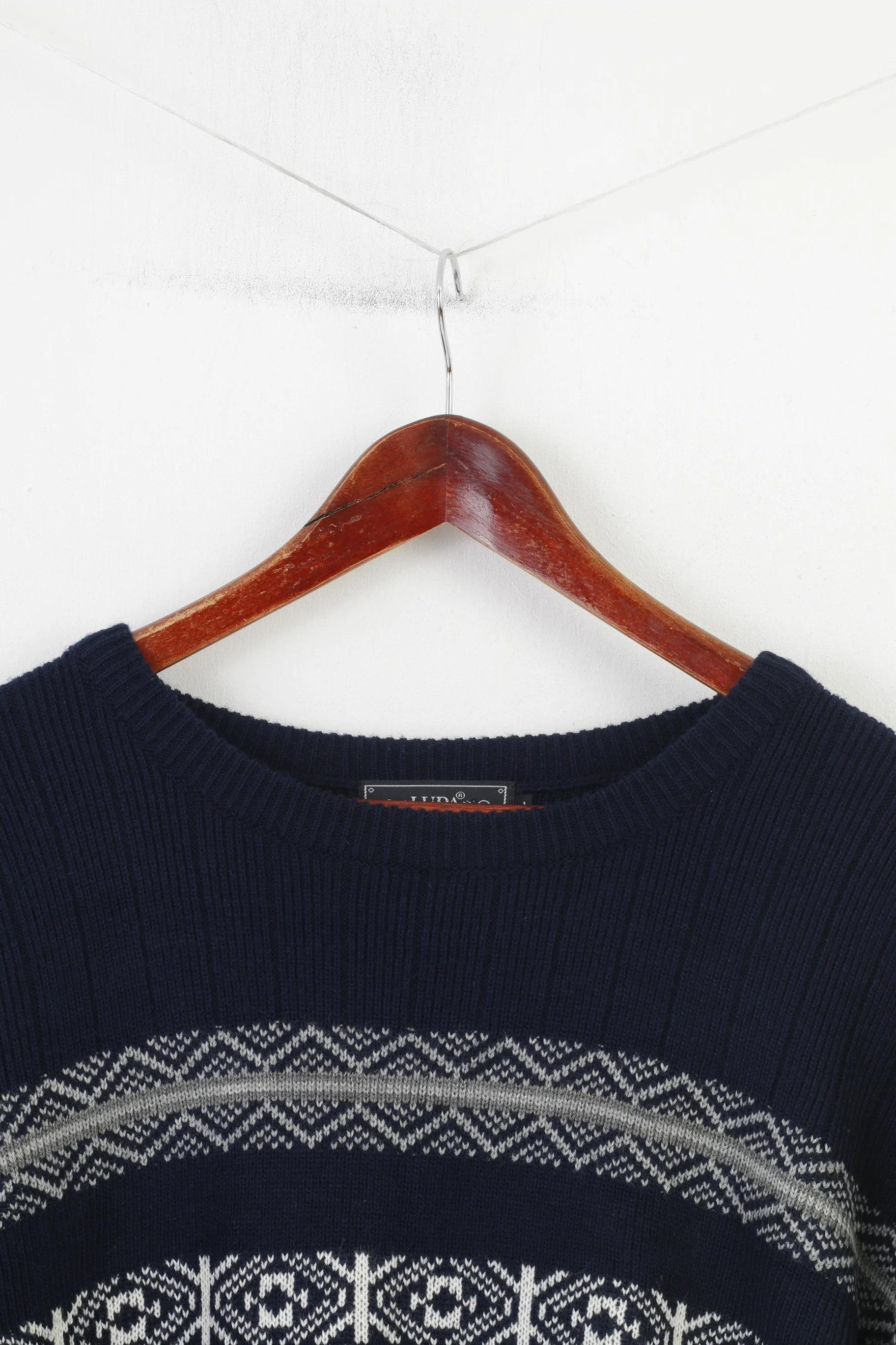 Lupa Men XL Jumper Navy Acrylic Nordic Crew Neck Menswear Geomteric Print Sweater - Image 2