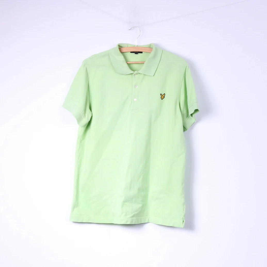 Lyle & Scott Club Mens XL (L) Polo Shirt Lime Green Buttons Detailed Top Cotton