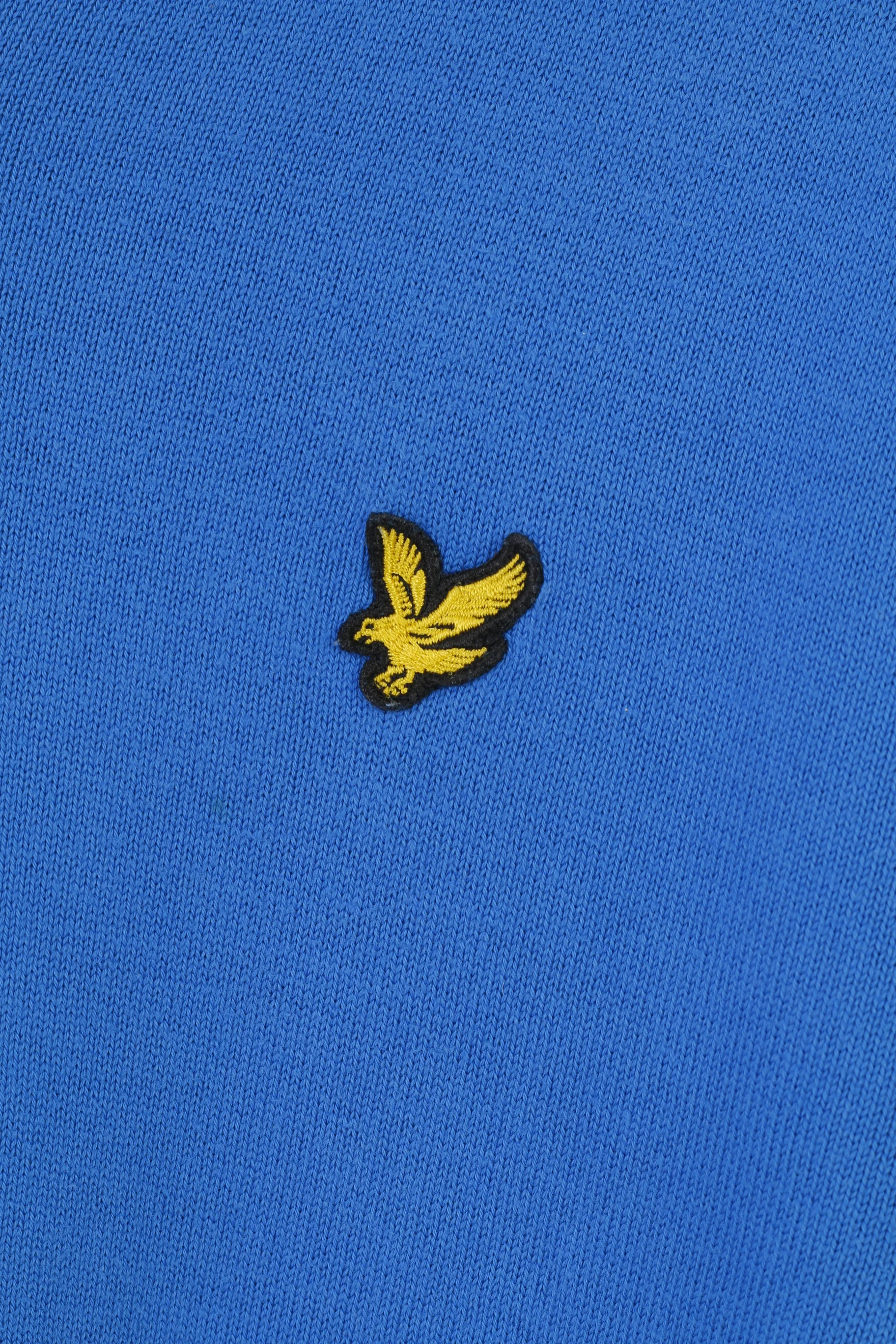 Lyle & Scott Men M Jumper V Neck Blue Logo Scotland Long Sleeve Cotton Sweater Top - Image 4