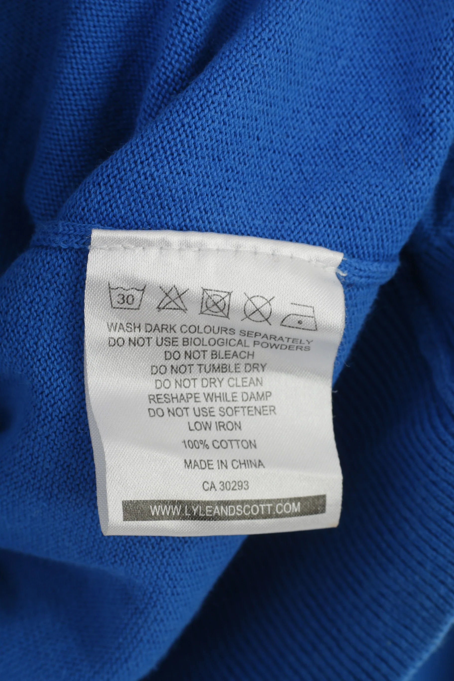 Lyle & Scott Men M Jumper V Neck Blue Logo Scotland Long Sleeve Cotton Sweater Top - Image 6