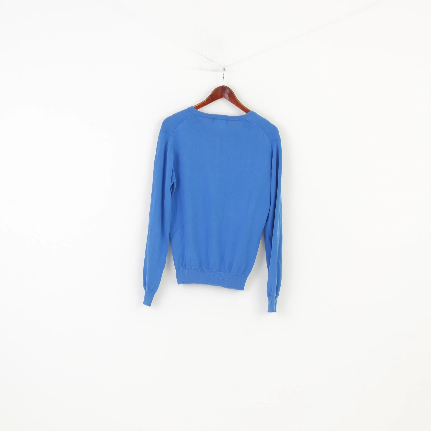Lyle & Scott Men M Jumper V Neck Blue Logo Scotland Long Sleeve Cotton Sweater Top - Image 7