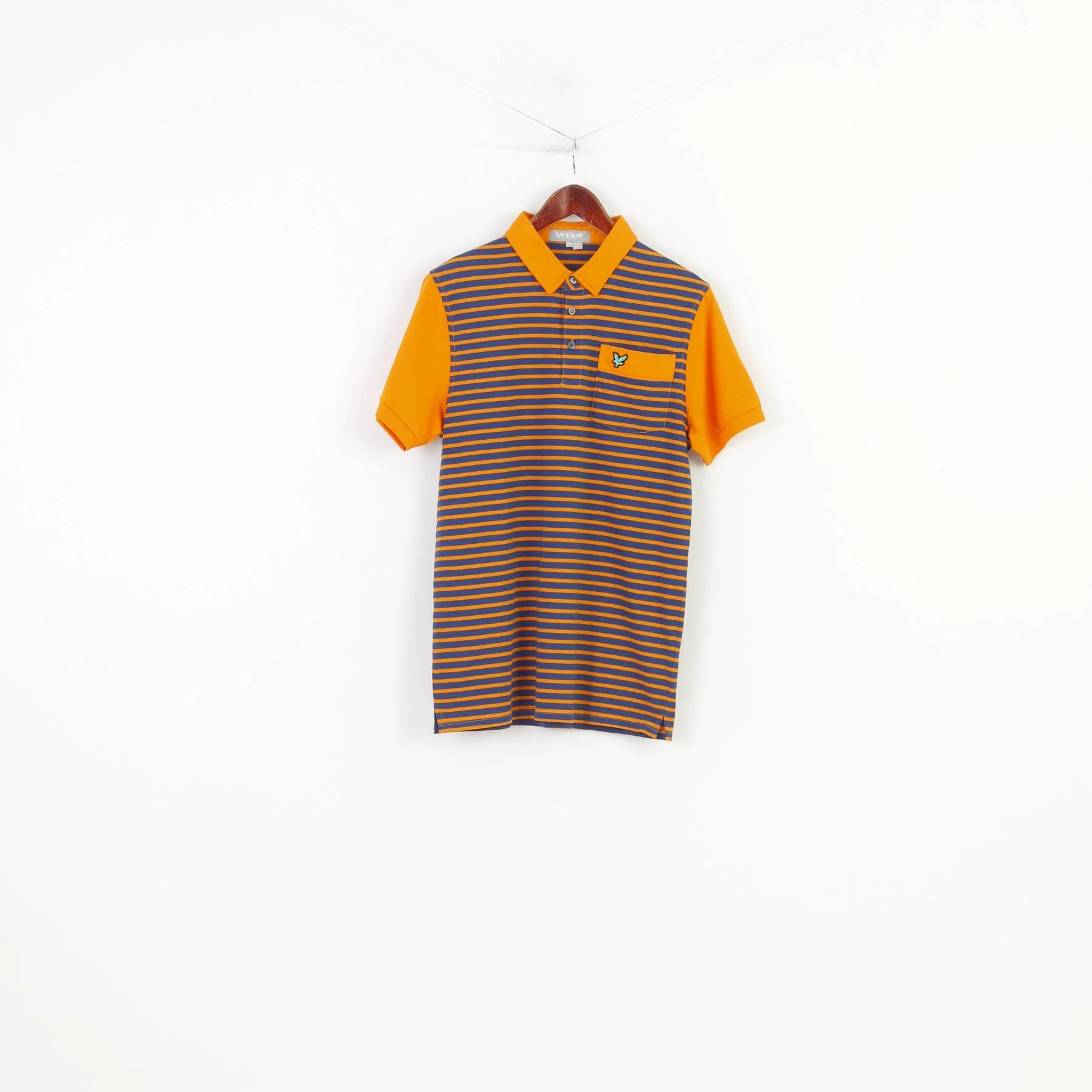 Lyle & Scott Men M Polo Shirt Striped Short Sleeve Navy Orange Scotland Cotton Top - Image 2