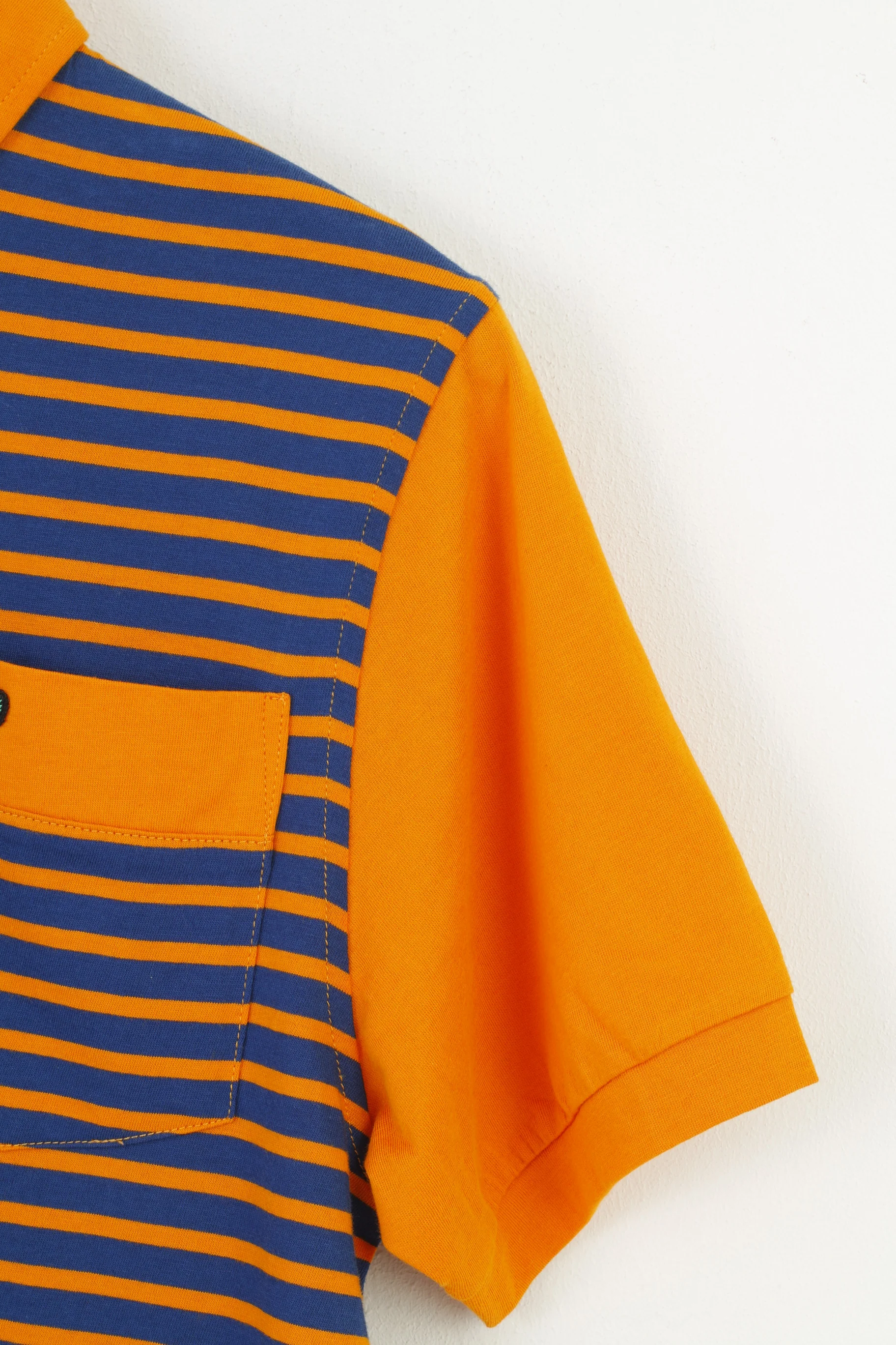 Lyle & Scott Men M Polo Shirt Striped Short Sleeve Navy Orange Scotland Cotton Top - Image 4