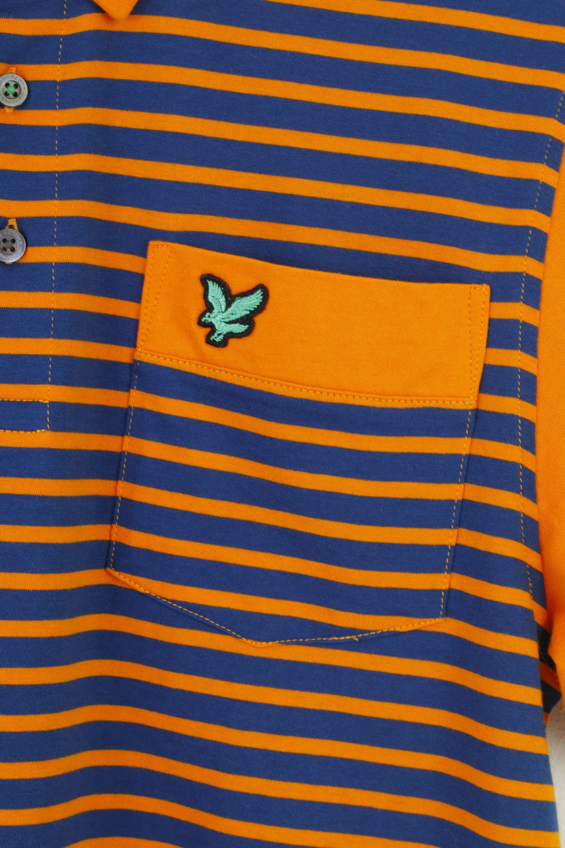 Lyle & Scott Men M Polo Shirt Striped Short Sleeve Navy Orange Scotland Cotton Top - Image 5