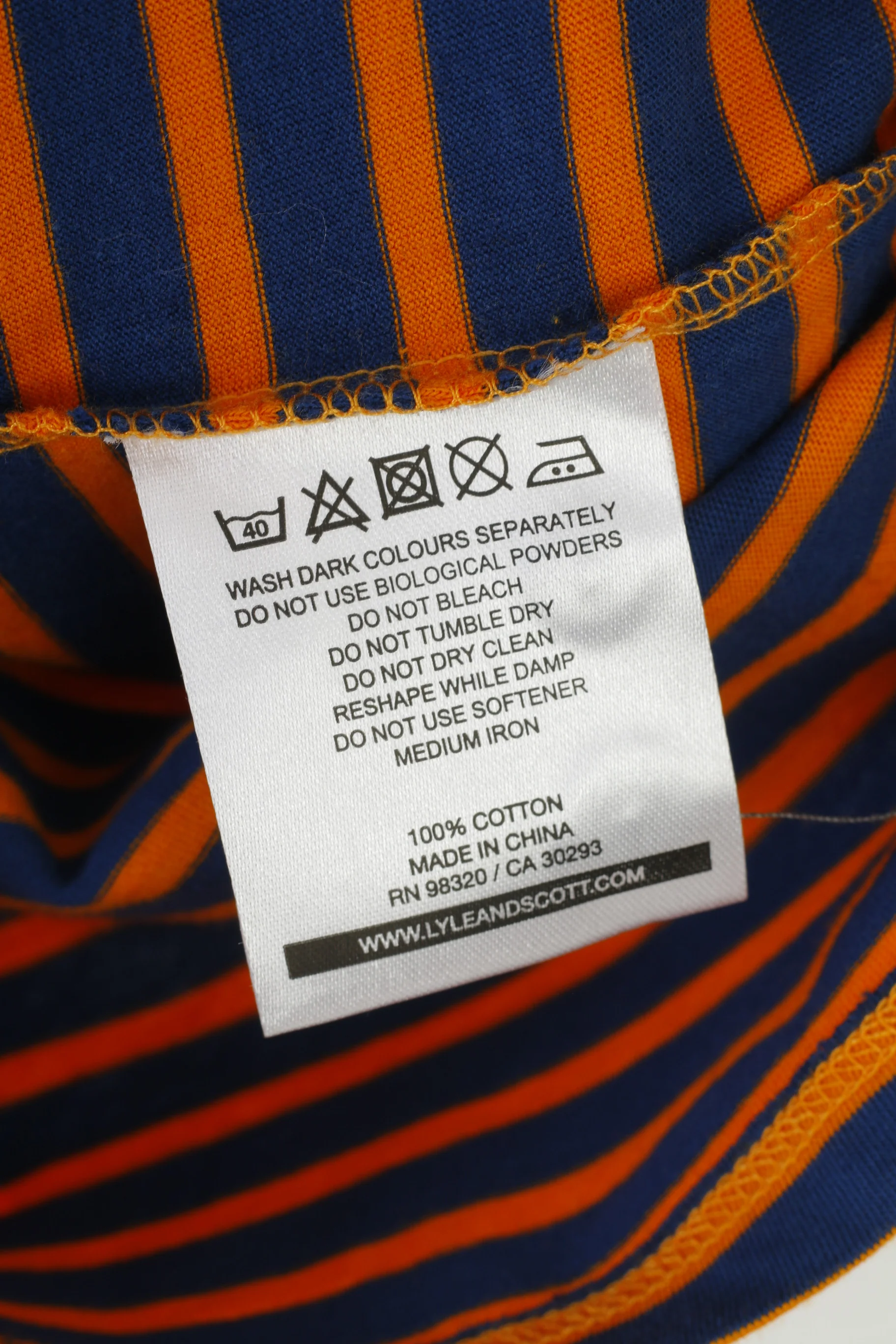 Lyle & Scott Men M Polo Shirt Striped Short Sleeve Navy Orange Scotland Cotton Top - Image 7