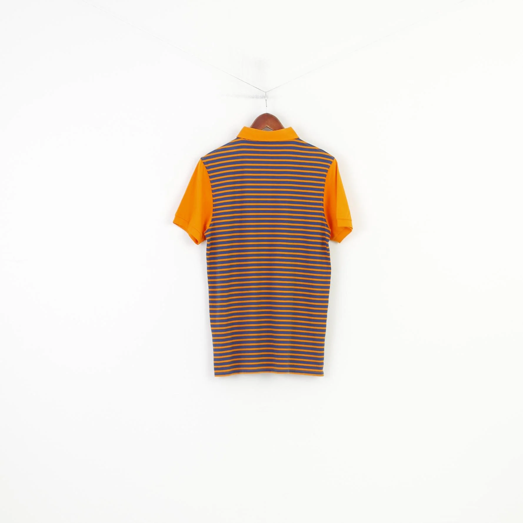 Lyle & Scott Men M Polo Shirt Striped Short Sleeve Navy Orange Scotland Cotton Top - Image 8